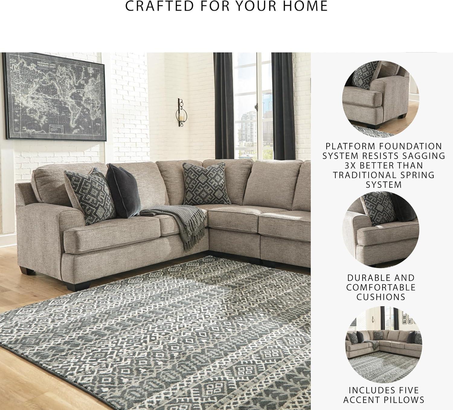 imageSignature Design by Ashley Bovarian Casual LShaped Anti Sag 2Piece Sectional with Loose Seat Cushions and 5 Accent Pillows Gray3Piece Sectional