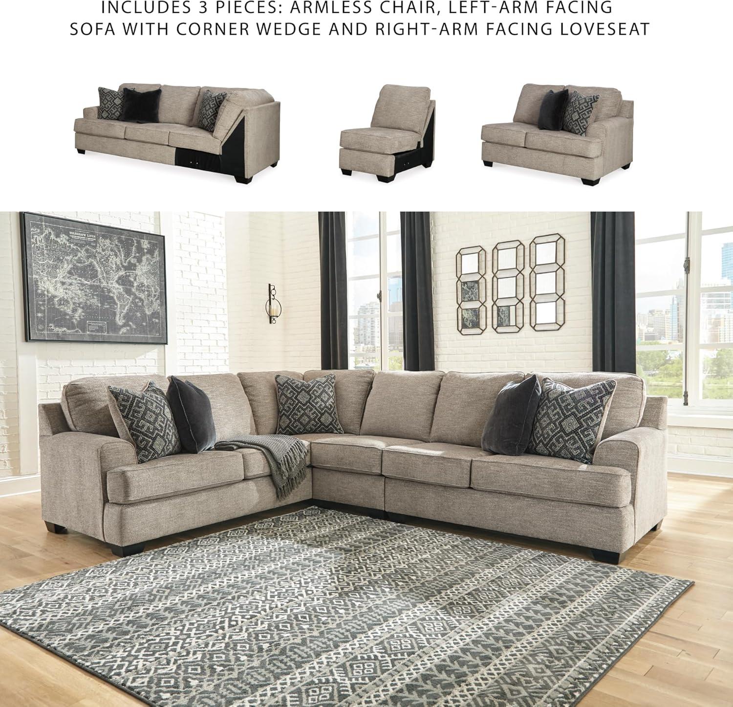 imageSignature Design by Ashley Bovarian Casual LShaped Anti Sag 2Piece Sectional with Loose Seat Cushions and 5 Accent Pillows Gray3Piece Sectional