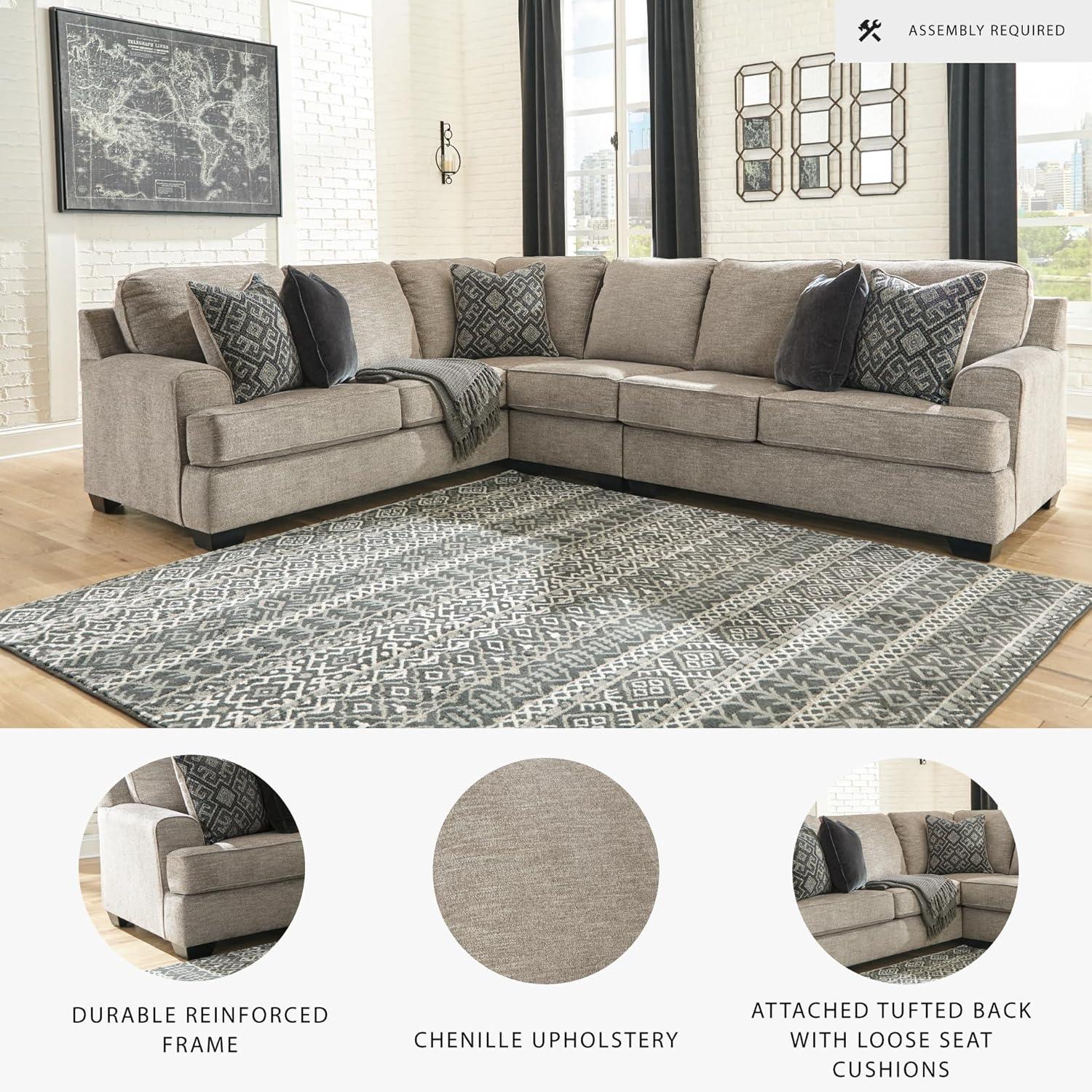 imageSignature Design by Ashley Bovarian Casual LShaped Anti Sag 2Piece Sectional with Loose Seat Cushions and 5 Accent Pillows Gray3Piece Sectional