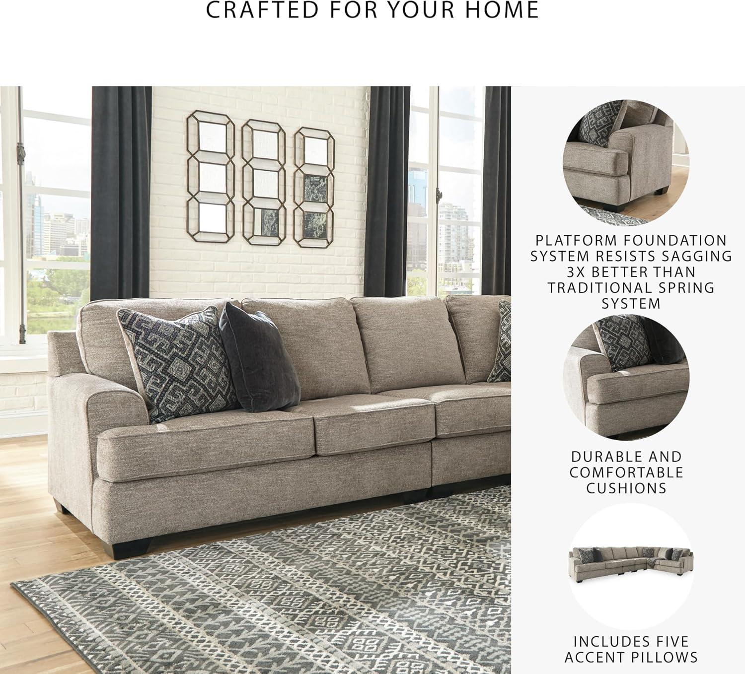 imageSignature Design by Ashley Bovarian Casual LShaped Anti Sag 2Piece Sectional with Loose Seat Cushions and 5 Accent Pillows Gray4 Piece Sectional
