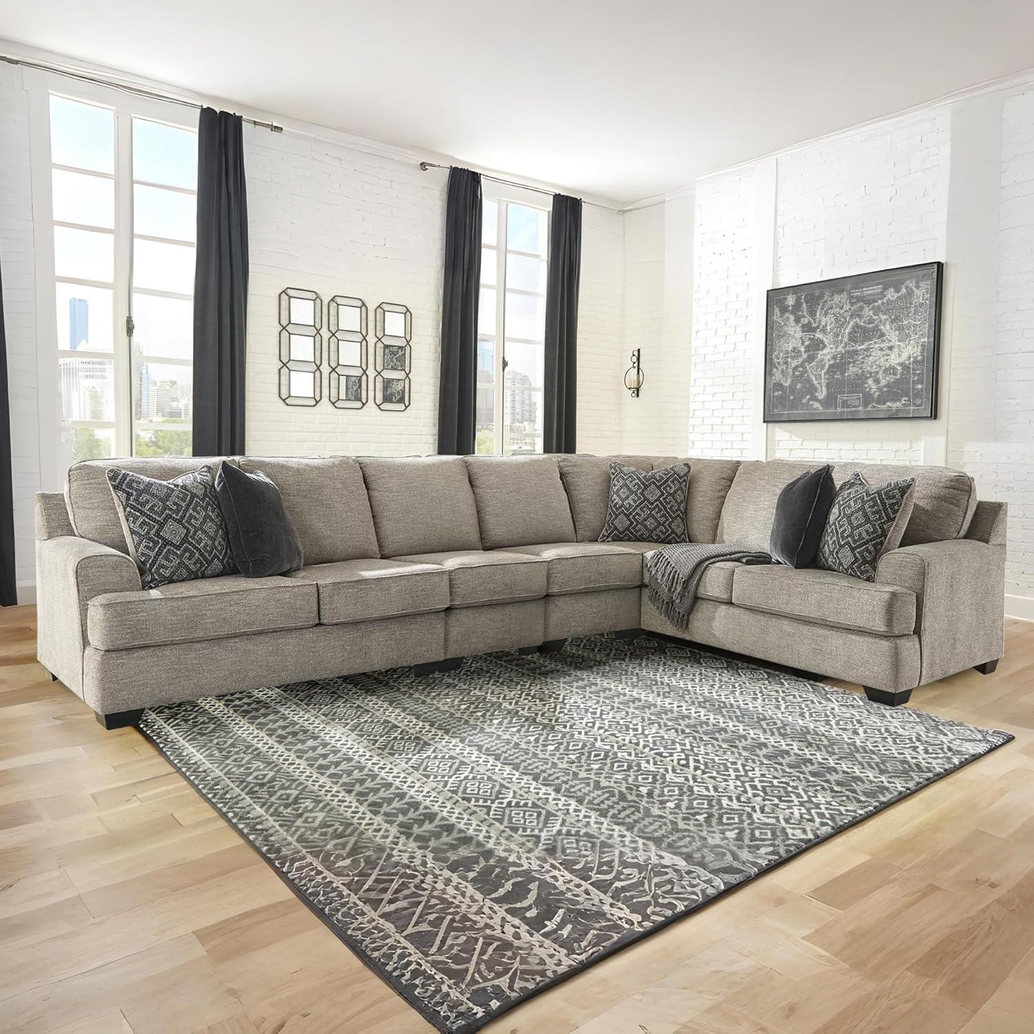 imageSignature Design by Ashley Bovarian Casual LShaped Anti Sag 2Piece Sectional with Loose Seat Cushions and 5 Accent Pillows Gray4 Piece Sectional