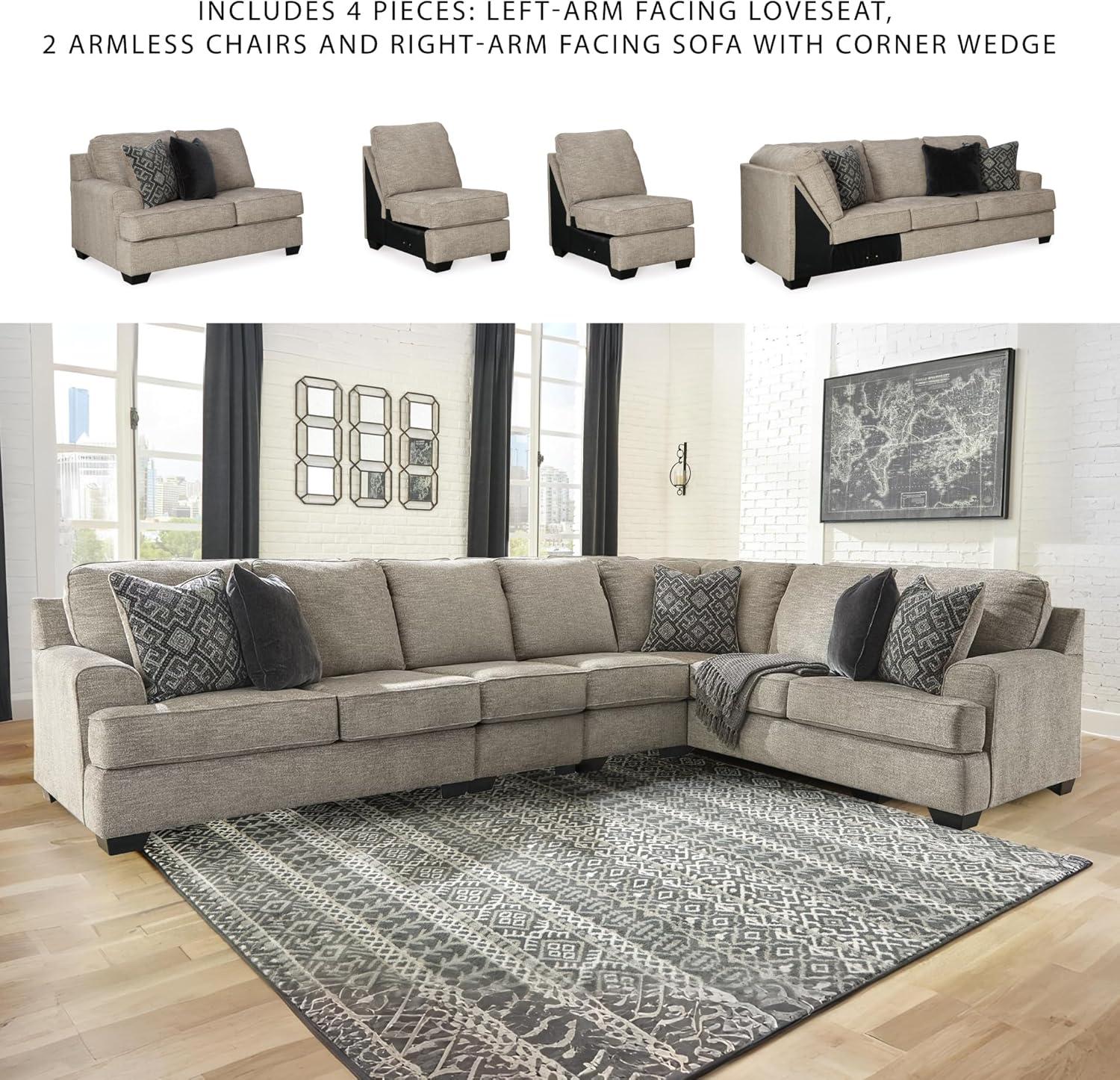 imageSignature Design by Ashley Bovarian Casual LShaped Anti Sag 2Piece Sectional with Loose Seat Cushions and 5 Accent Pillows Gray4 Piece Sectional