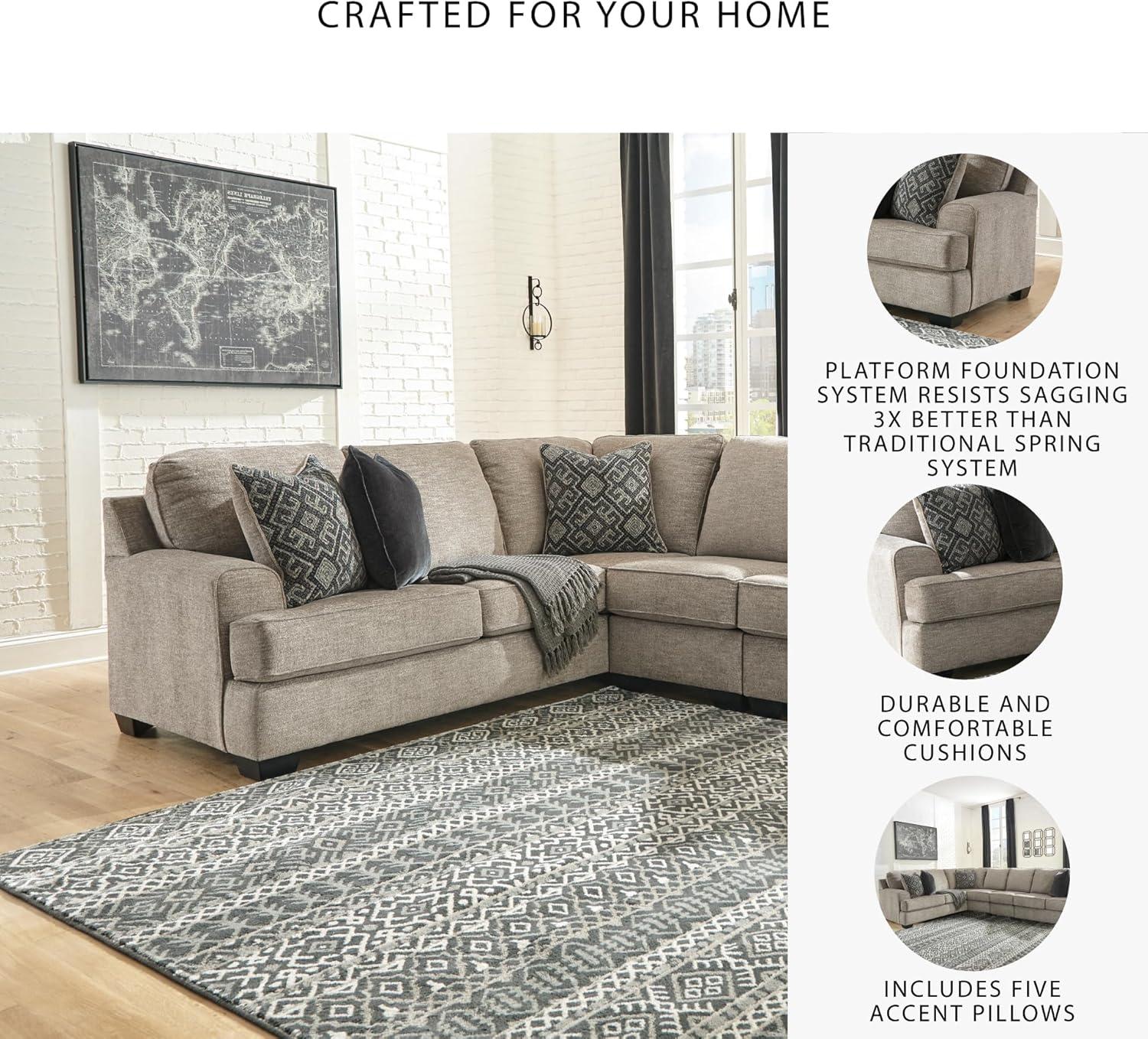 imageSignature Design by Ashley Bovarian Casual LShaped Anti Sag 2Piece Sectional with Loose Seat Cushions and 5 Accent Pillows Gray4Piece Sectional