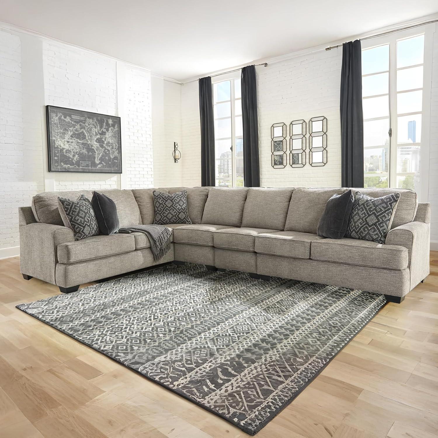 imageSignature Design by Ashley Bovarian Casual LShaped Anti Sag 2Piece Sectional with Loose Seat Cushions and 5 Accent Pillows Gray4Piece Sectional