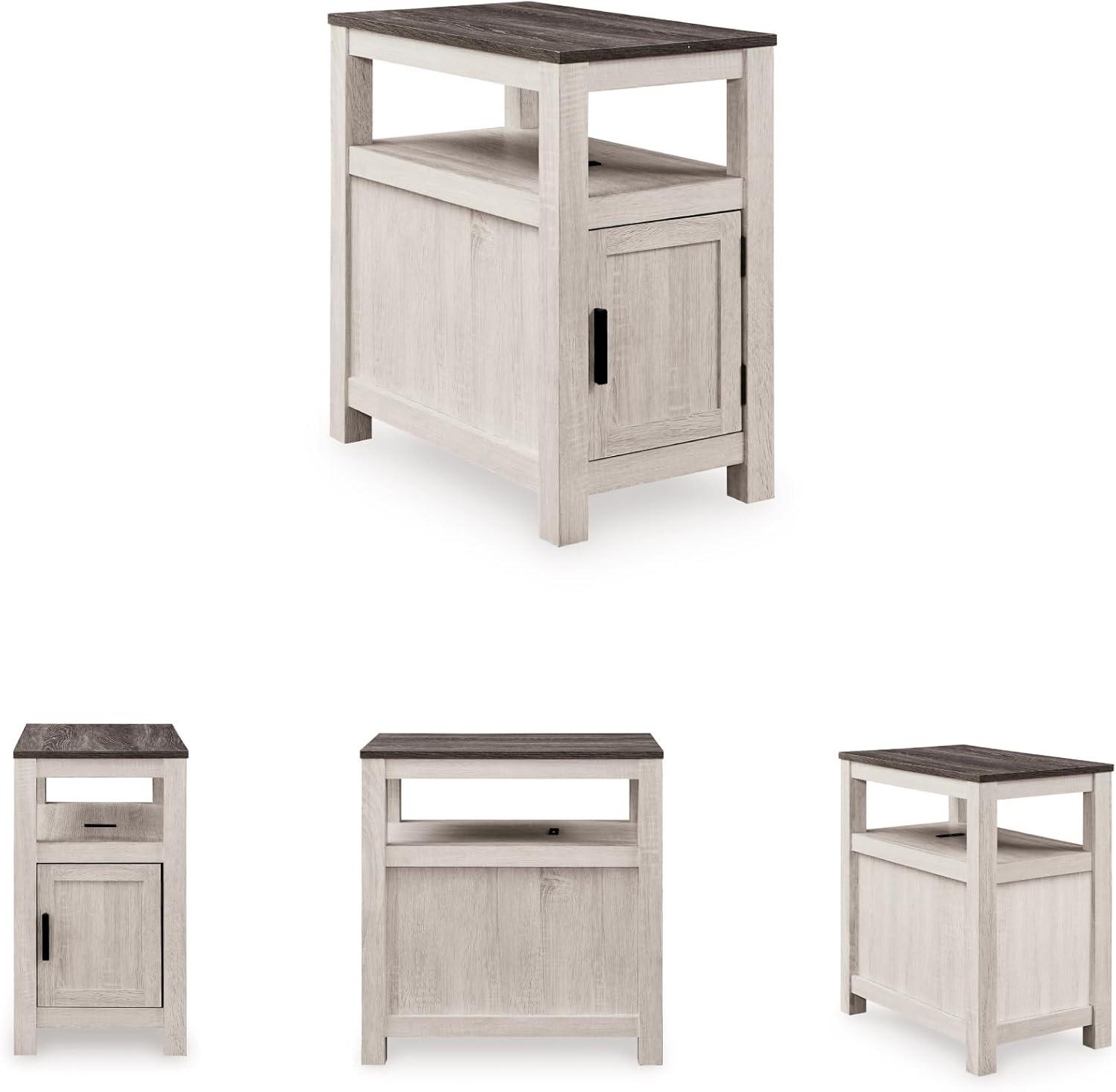 imageSignature Design by Ashley Fendenmore Farmhouse Chairside End Table with Storage and USB Ports Gray amp WhiteGray White