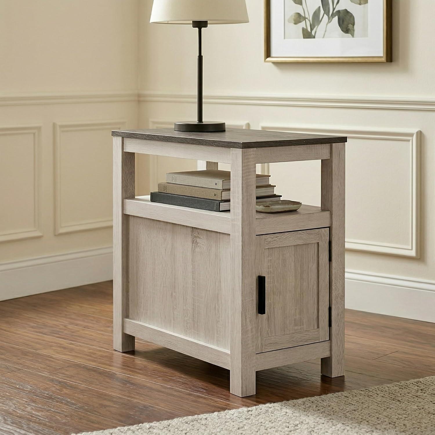 imageSignature Design by Ashley Fendenmore Farmhouse Chairside End Table with Storage and USB Ports Gray amp WhiteGray White