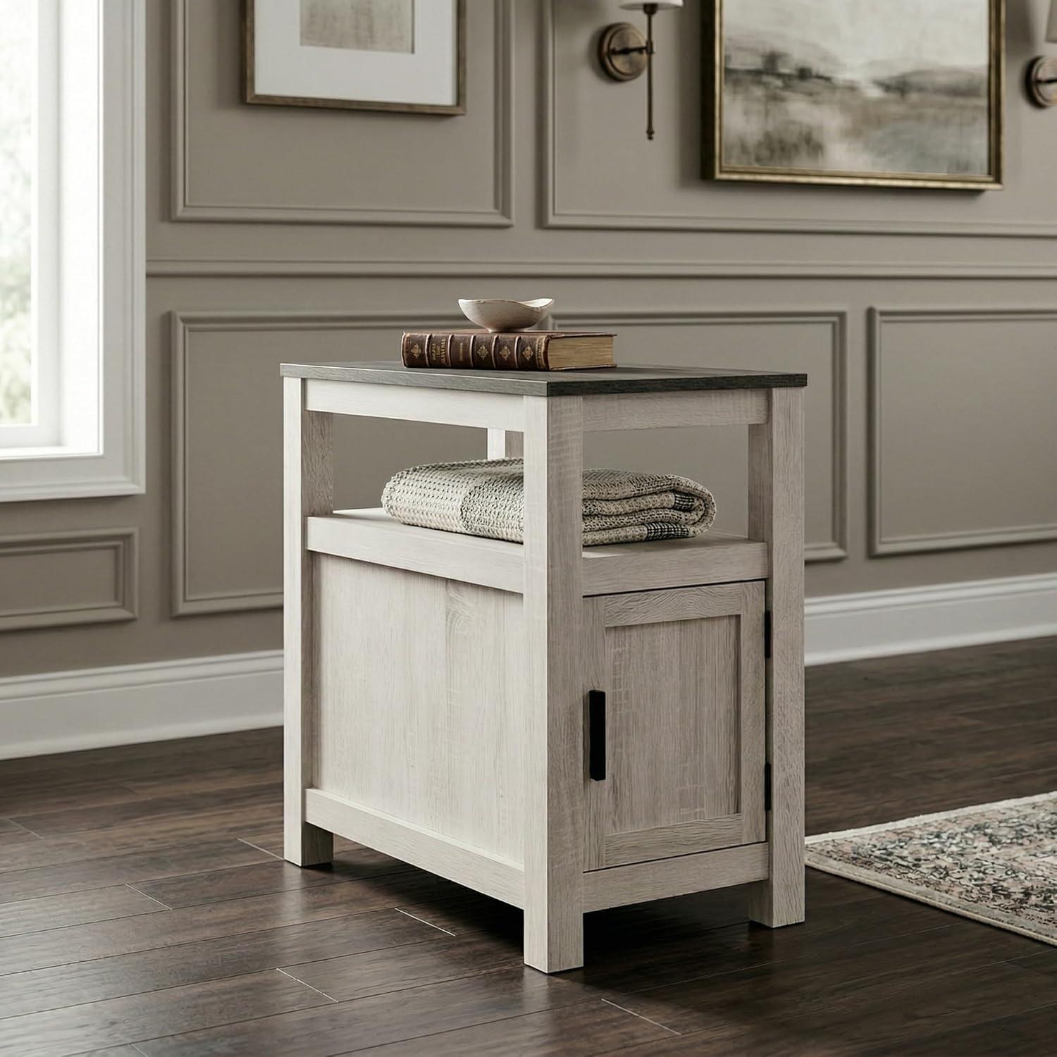 imageSignature Design by Ashley Fendenmore Farmhouse Chairside End Table with Storage and USB Ports Gray amp WhiteGray White