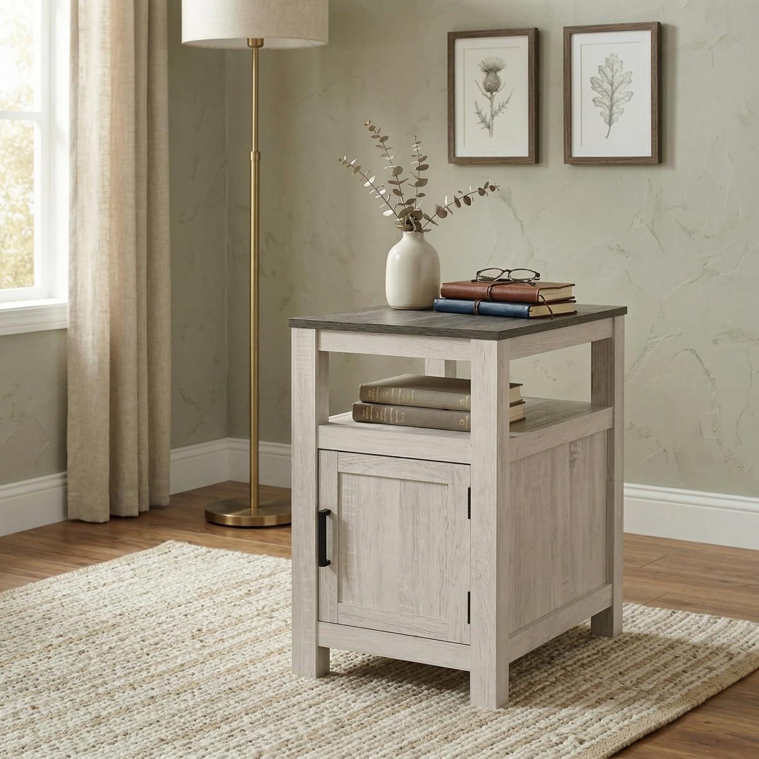 imageSignature Design by Ashley Fendenmore Farmhouse Chairside End Table with Storage and USB Ports Gray amp WhiteGray White