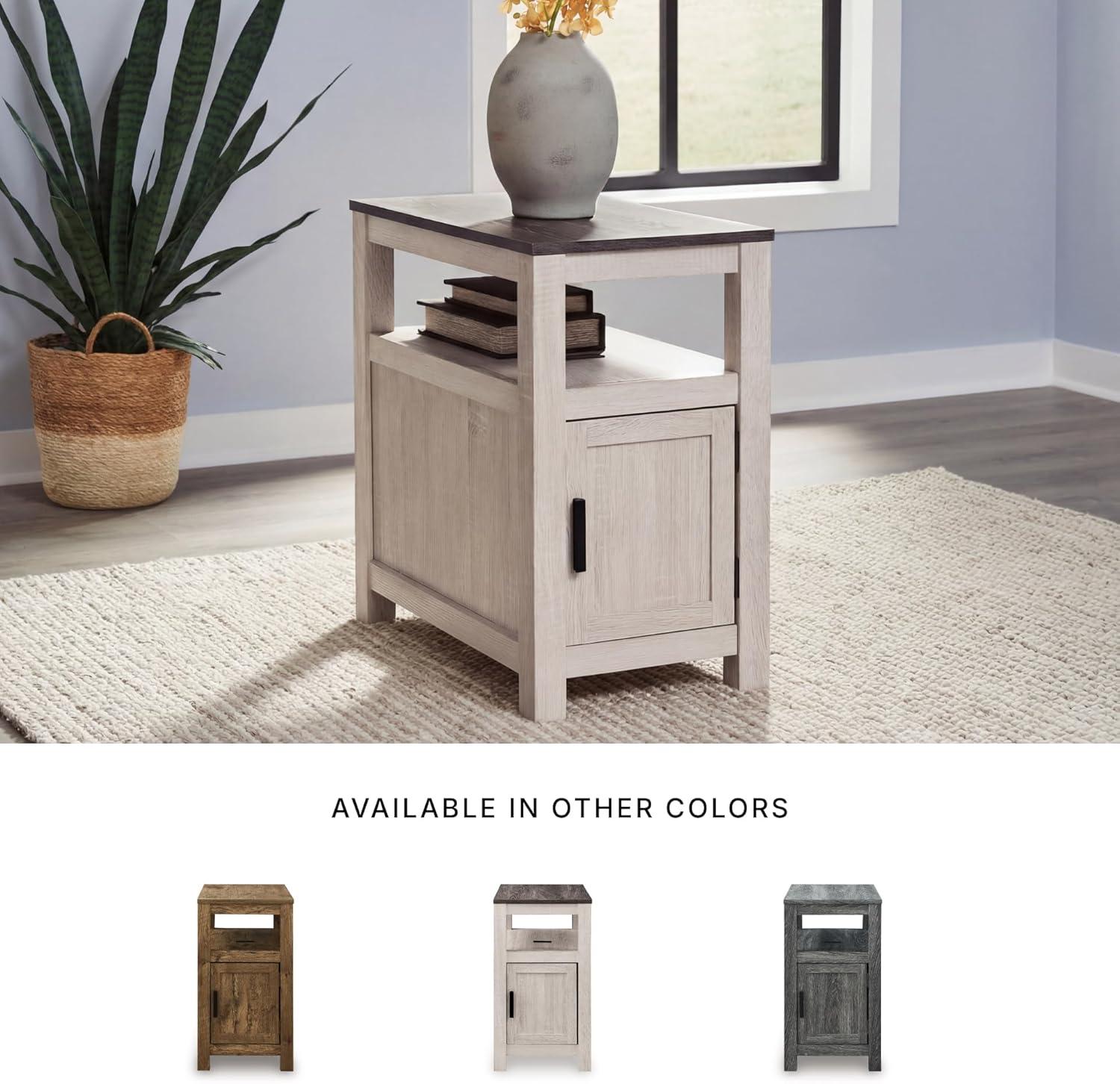imageSignature Design by Ashley Fendenmore Farmhouse Chairside End Table with Storage and USB Ports Gray amp WhiteGray White