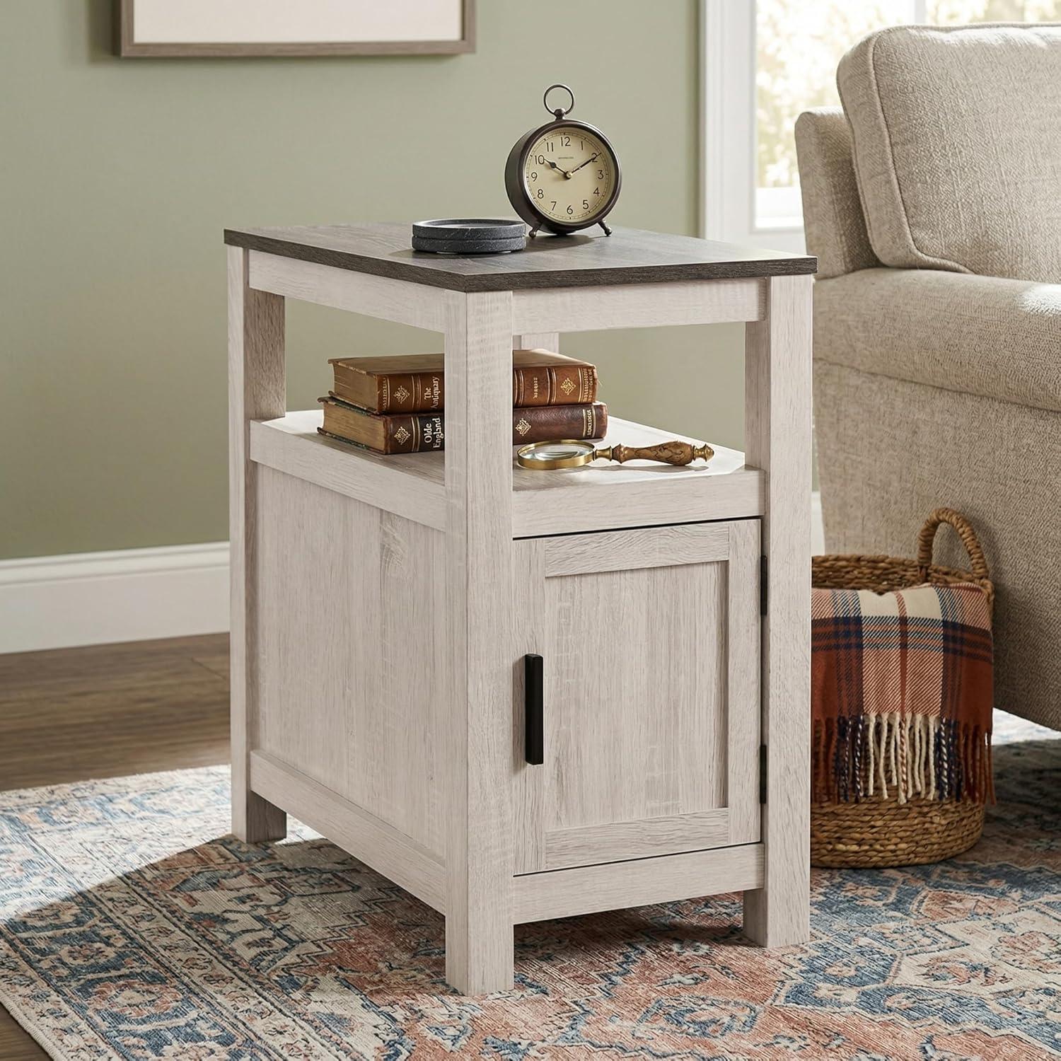 imageSignature Design by Ashley Fendenmore Farmhouse Chairside End Table with Storage and USB Ports Gray amp WhiteGray White