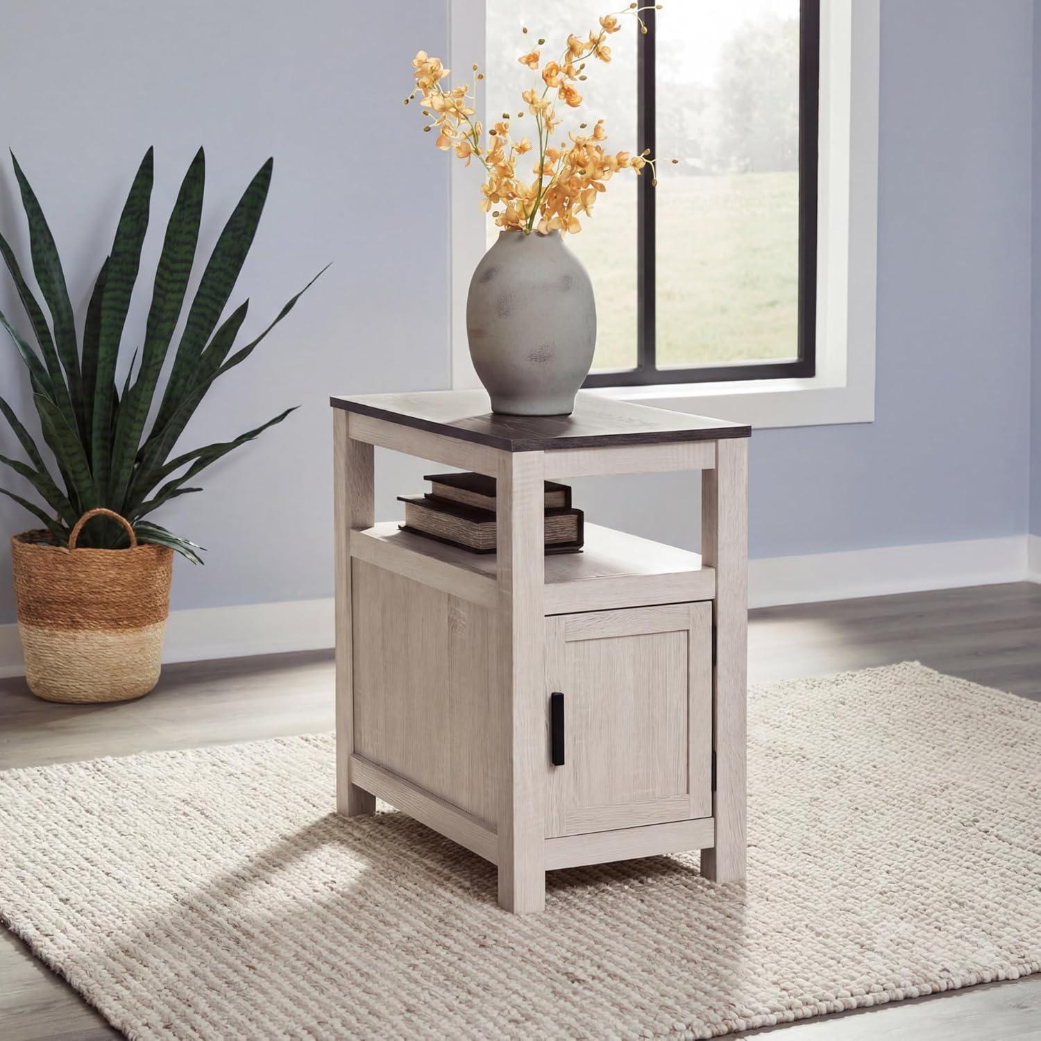 imageSignature Design by Ashley Fendenmore Farmhouse Chairside End Table with Storage and USB Ports Gray amp WhiteGray White