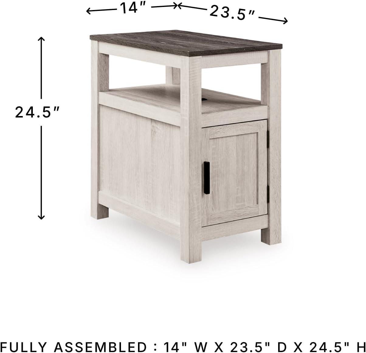 imageSignature Design by Ashley Fendenmore Farmhouse Chairside End Table with Storage and USB Ports Gray amp WhiteGray White