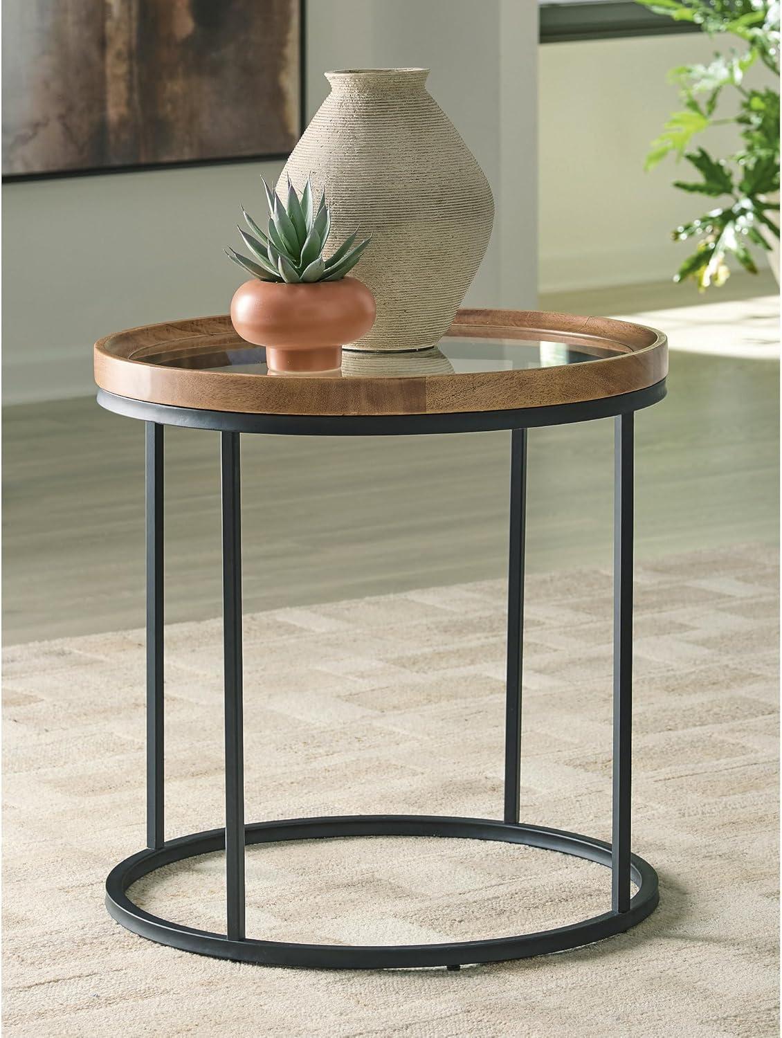 imageSignature Design by Ashley Noraluna Casual End Table Light Brown amp Black