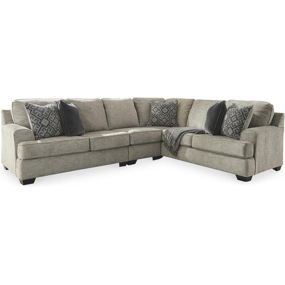 imageSignature Design by Ashley Bovarian Casual LShaped Anti Sag 2Piece Sectional with Loose Seat Cushions and 5 Accent Pillows Gray3 Piece Sectional