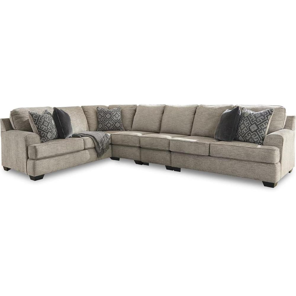 imageSignature Design by Ashley Bovarian Casual LShaped Anti Sag 2Piece Sectional with Loose Seat Cushions and 5 Accent Pillows Gray4Piece Sectional