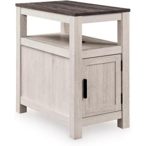 Signature Design by Ashley Fendenmore Farmhouse Chairside End Table with Storage and USB Ports, Gray & White(Gray & White)