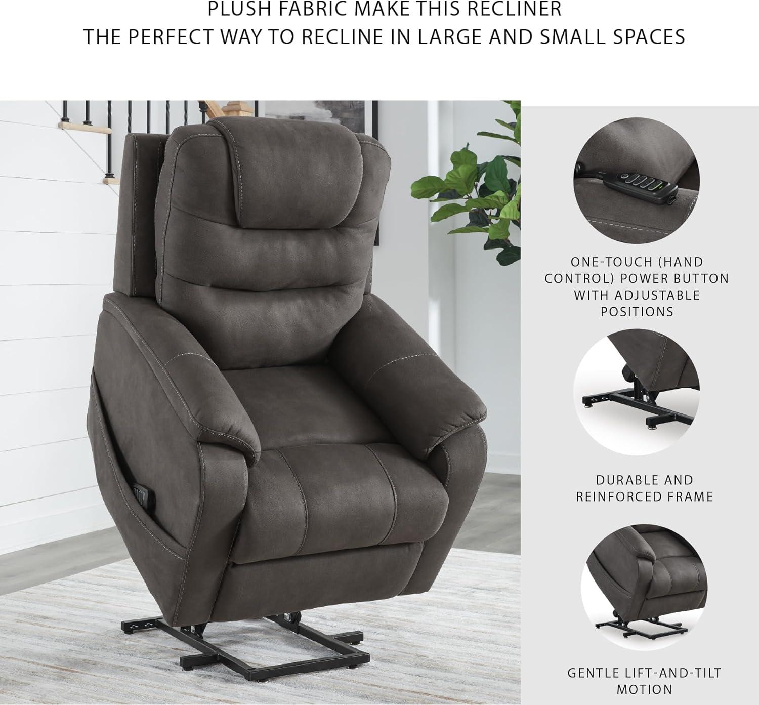 imageSignature Design By Ashley Snowfield Recliner Chair Power Lift with Heat and Massage Faux Leather Upholstery Easy View Adjustable Headrest USB Charging Living Room Comfort