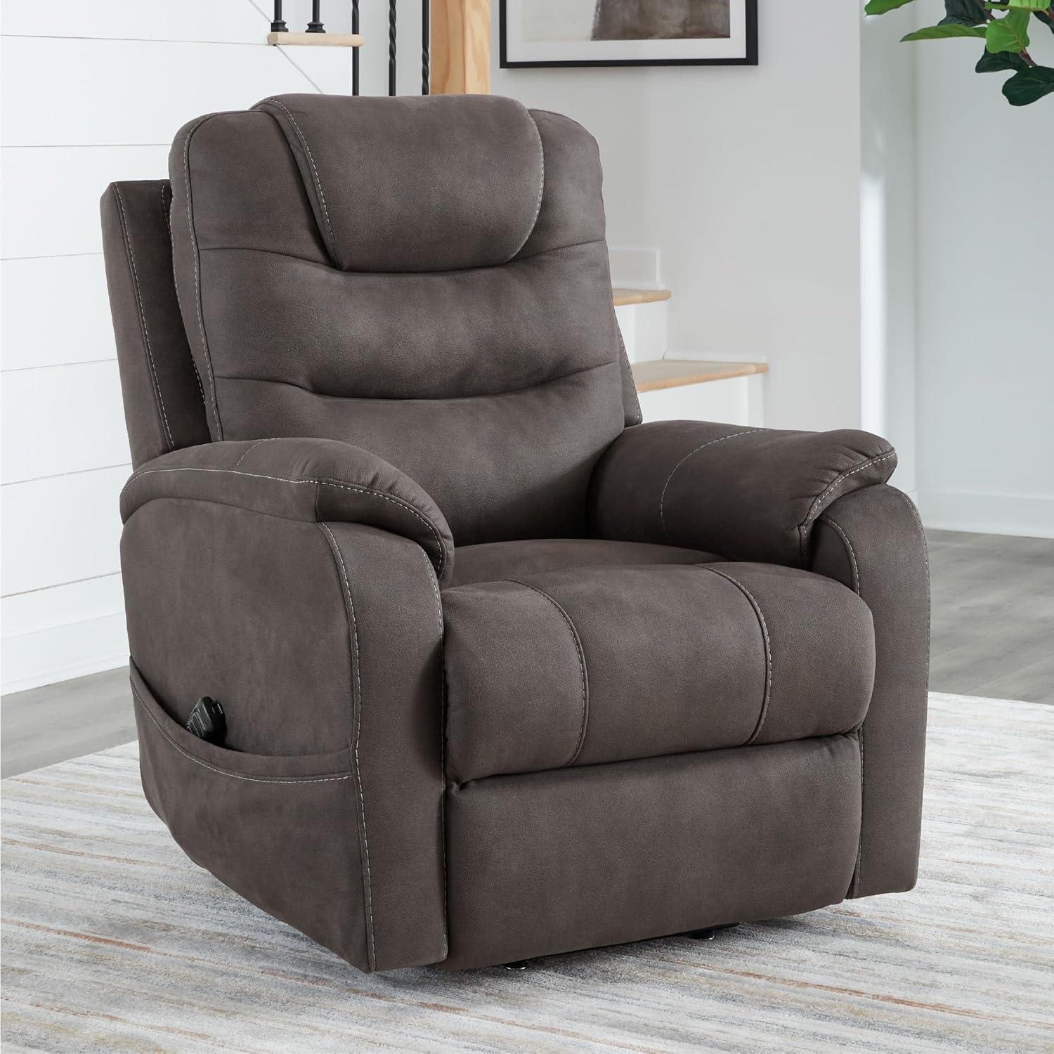 imageSignature Design By Ashley Snowfield Recliner Chair Power Lift with Heat and Massage Faux Leather Upholstery Easy View Adjustable Headrest USB Charging Living Room Comfort