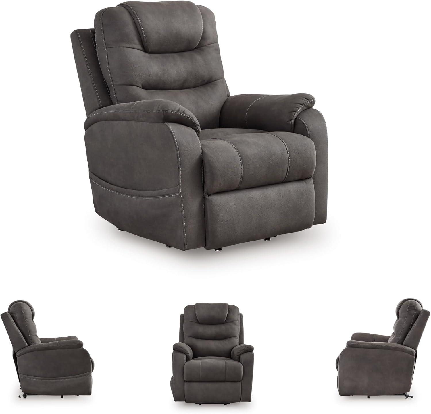 imageSignature Design By Ashley Snowfield Recliner Chair Power Lift with Heat and Massage Faux Leather Upholstery Easy View Adjustable Headrest USB Charging Living Room Comfort