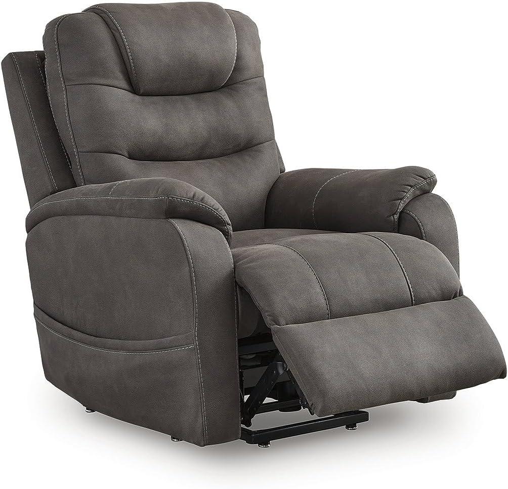 imageSignature Design By Ashley Snowfield Recliner Chair Power Lift with Heat and Massage Faux Leather Upholstery Easy View Adjustable Headrest USB Charging Living Room Comfort