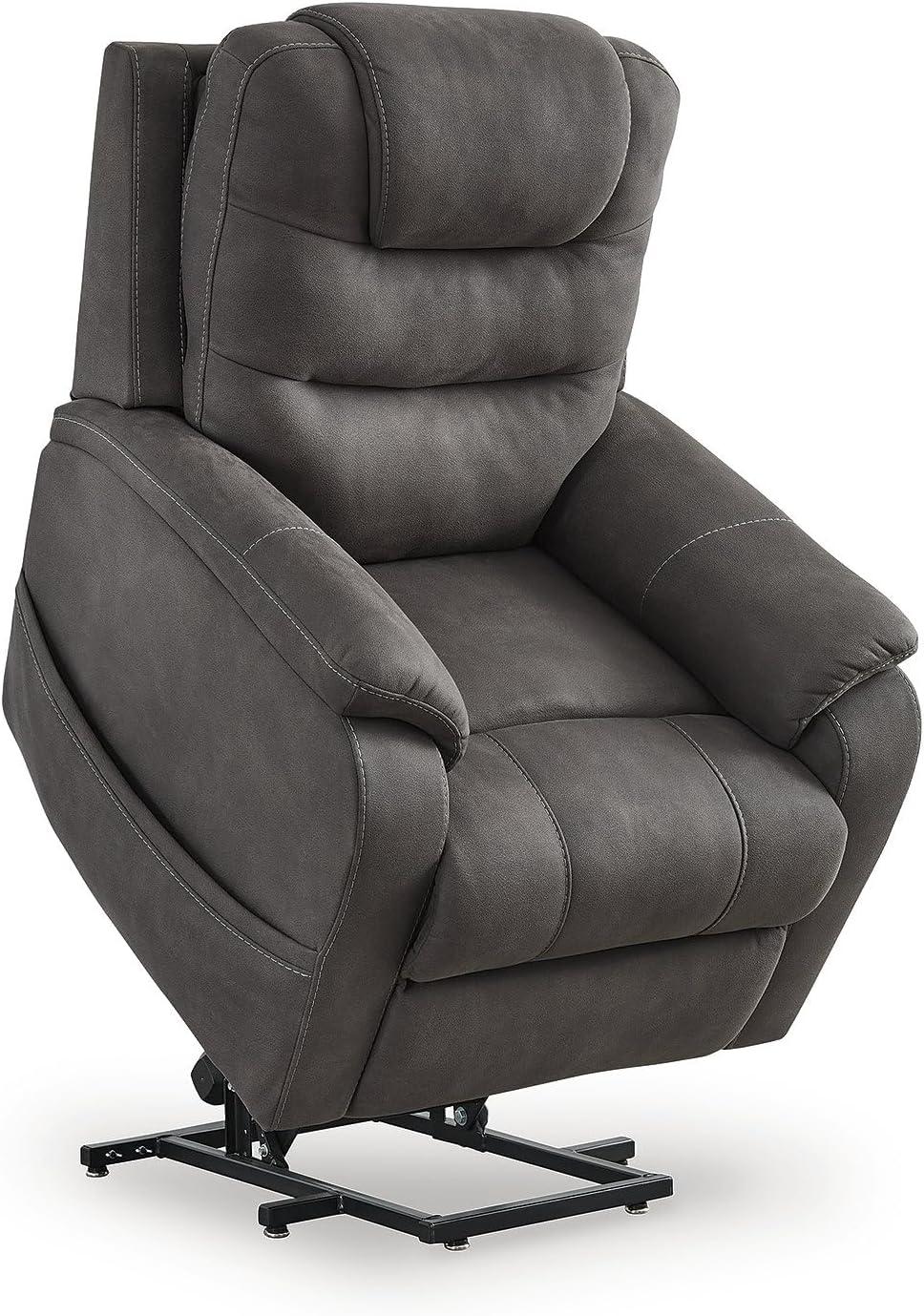 imageSignature Design By Ashley Snowfield Recliner Chair Power Lift with Heat and Massage Faux Leather Upholstery Easy View Adjustable Headrest USB Charging Living Room Comfort