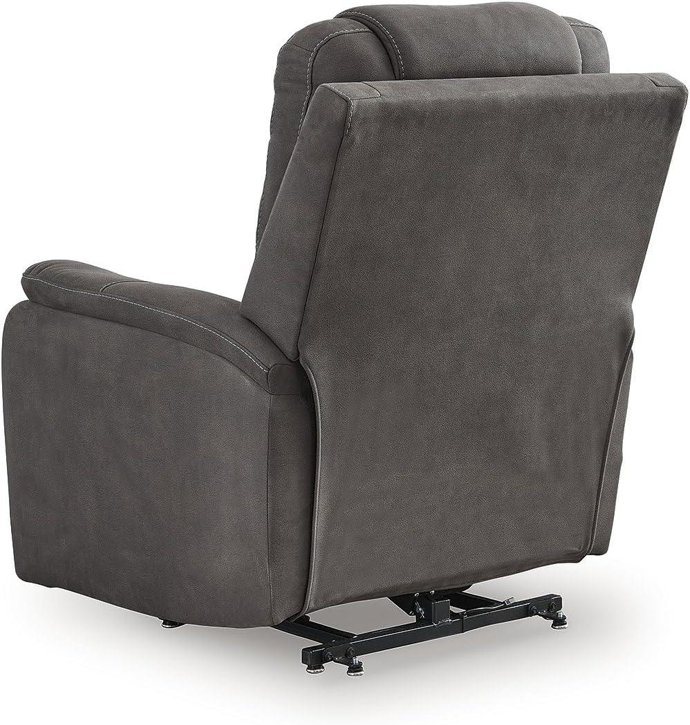 imageSignature Design By Ashley Snowfield Recliner Chair Power Lift with Heat and Massage Faux Leather Upholstery Easy View Adjustable Headrest USB Charging Living Room Comfort