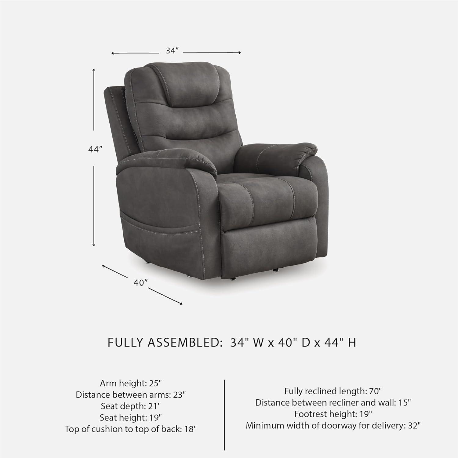 imageSignature Design By Ashley Snowfield Recliner Chair Power Lift with Heat and Massage Faux Leather Upholstery Easy View Adjustable Headrest USB Charging Living Room Comfort