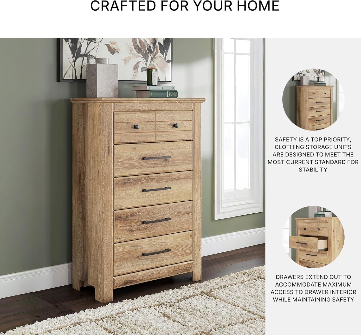 imageSignature Design by Ashley Allihauser Vintage 5Drawer Chest with Safety Stop and Anti Tipping Light Brown