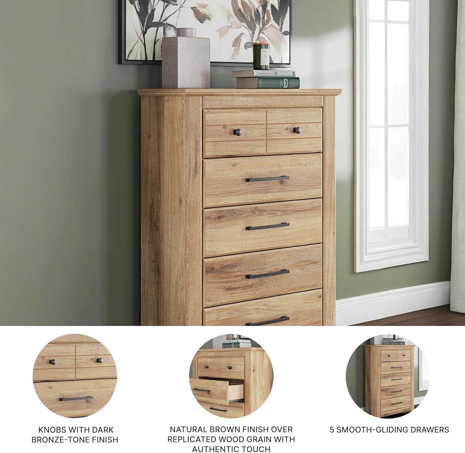 imageSignature Design by Ashley Allihauser Vintage 5Drawer Chest with Safety Stop and Anti Tipping Light Brown