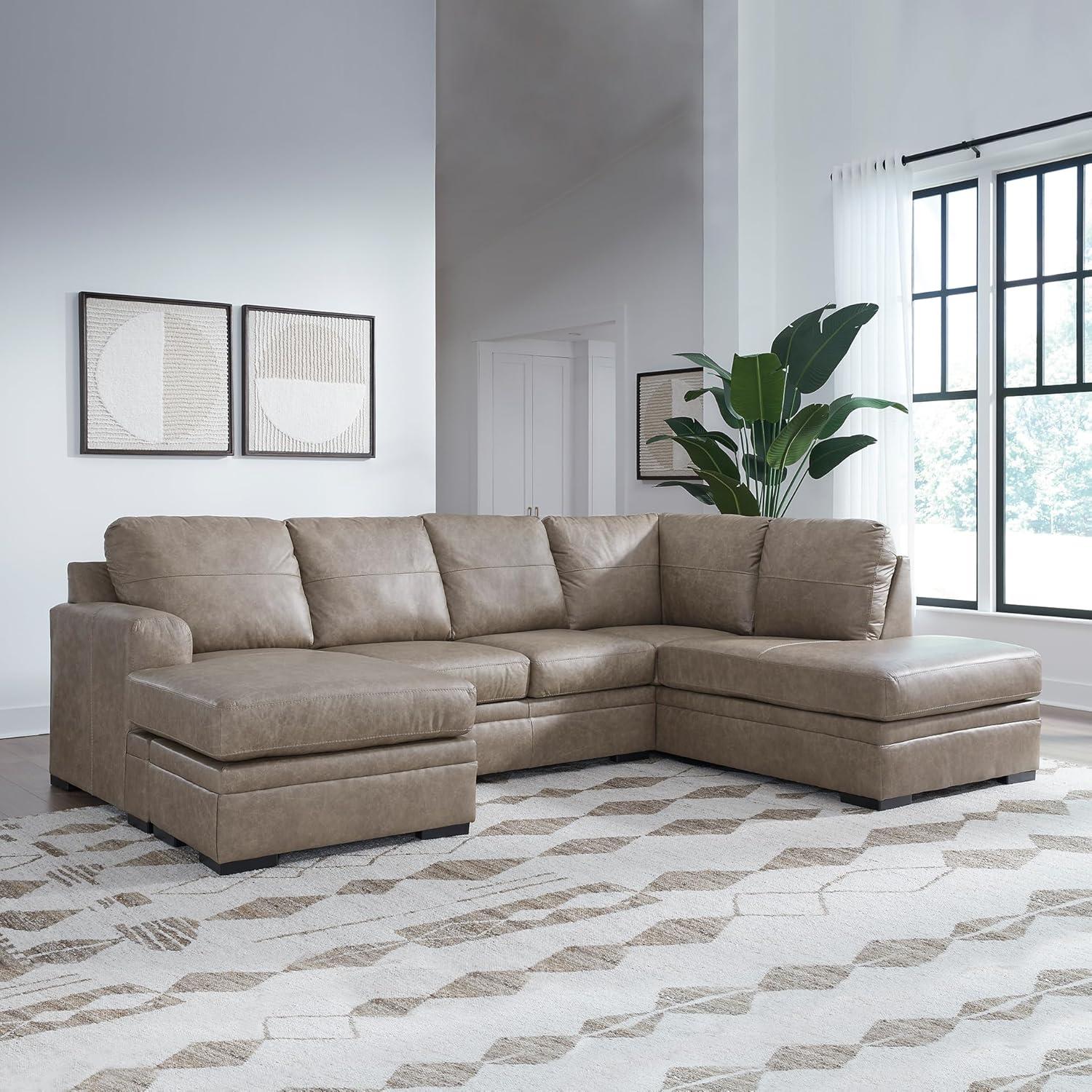 imageSignature Design by Ashley Amuleto Contemporary Leather Match RightArm Facing 2Piece Sectional with Chaise Removable Cushions and Armrest Dark BrownDesert