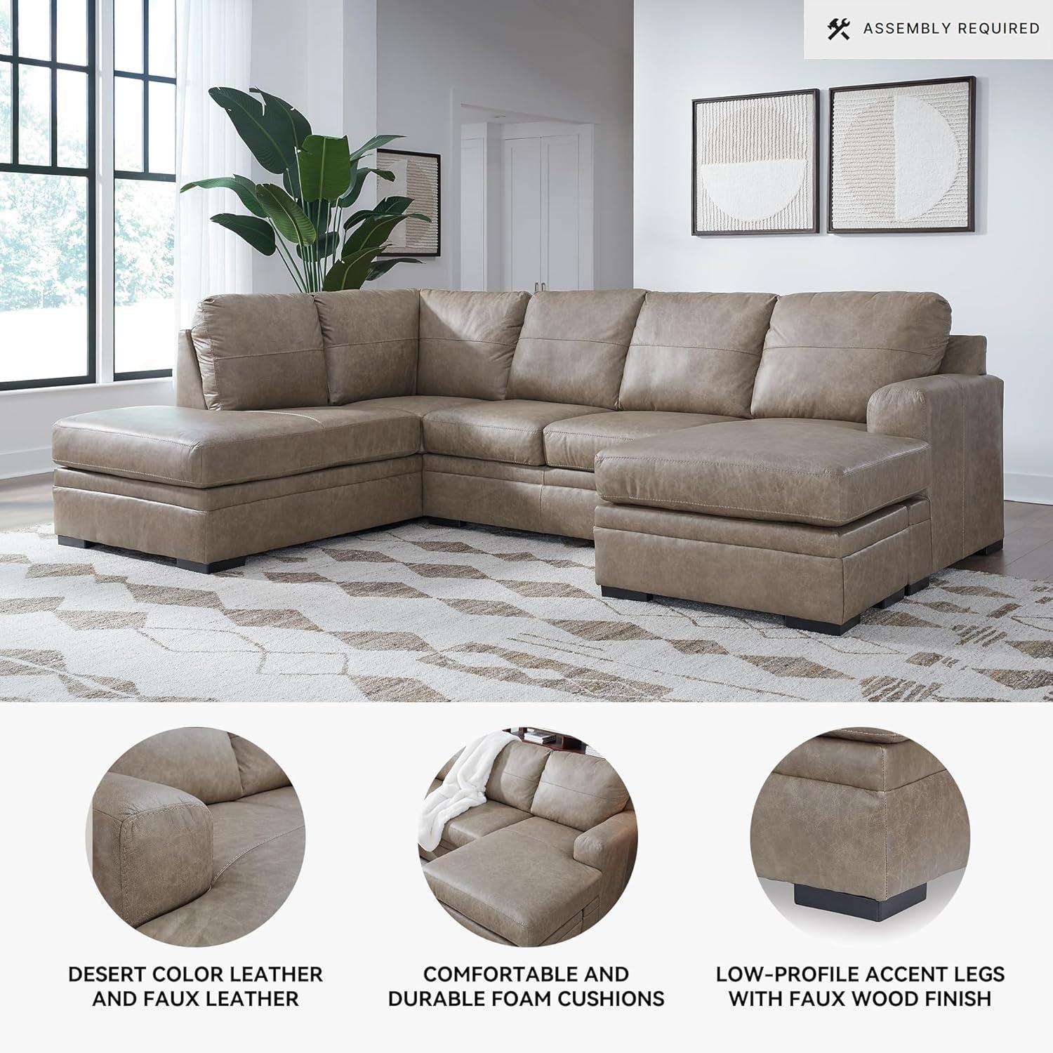 imageSignature Design by Ashley Amuleto Contemporary Leather Match RightArm Facing 2Piece Sectional with Chaise Removable Cushions and Armrest Dark BrownDesert