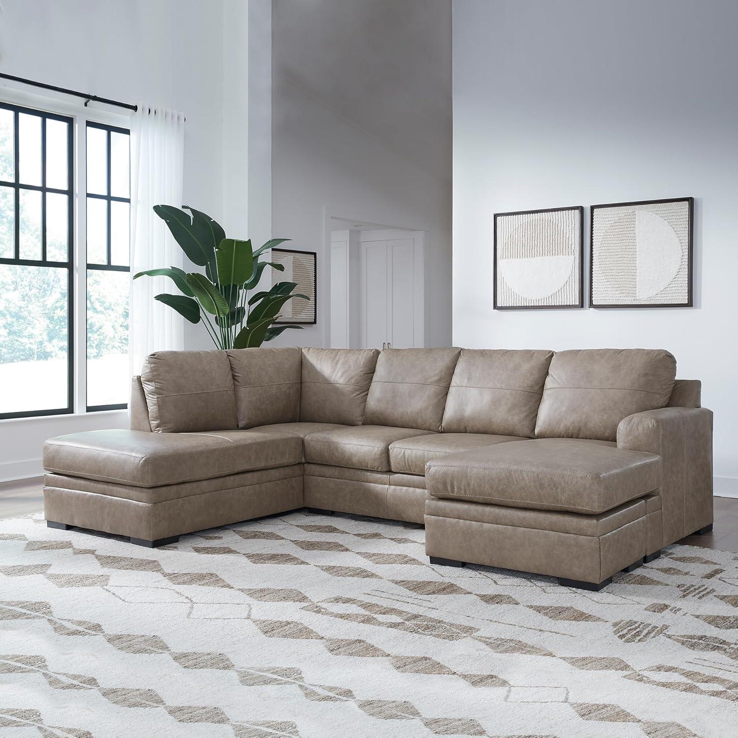 imageSignature Design by Ashley Amuleto Contemporary Leather Match RightArm Facing 2Piece Sectional with Chaise Removable Cushions and Armrest Dark BrownDesert