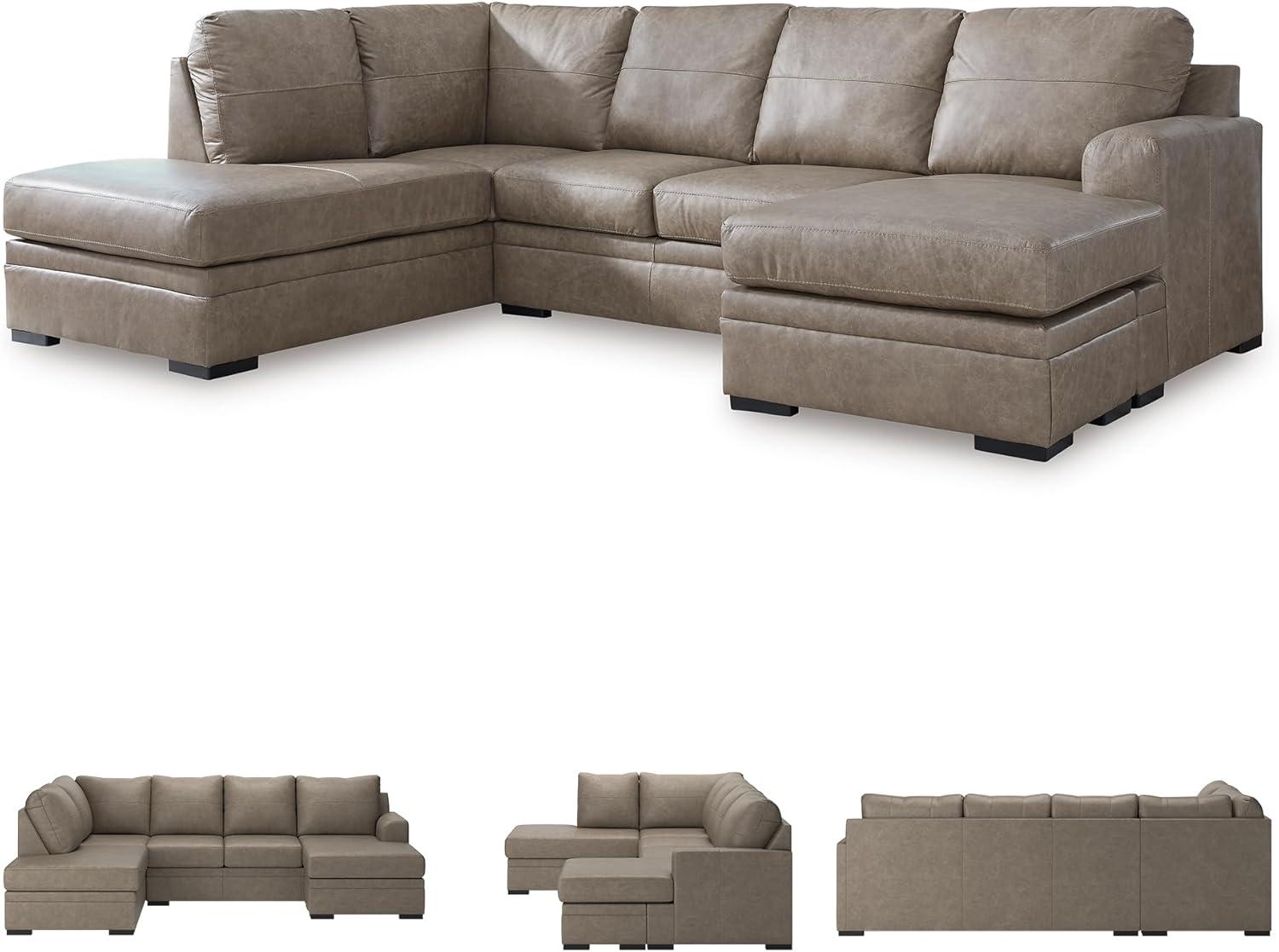 imageSignature Design by Ashley Amuleto Contemporary Leather Match RightArm Facing 2Piece Sectional with Chaise Removable Cushions and Armrest Dark BrownDesert
