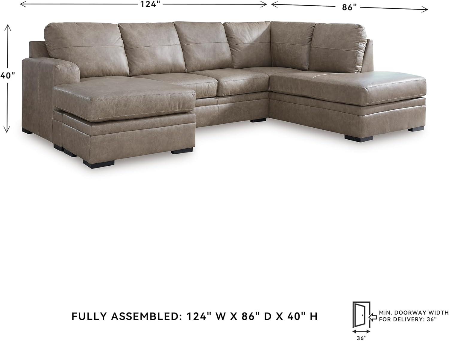 imageSignature Design by Ashley Amuleto Contemporary Leather Match RightArm Facing 2Piece Sectional with Chaise Removable Cushions and Armrest Dark BrownDesert