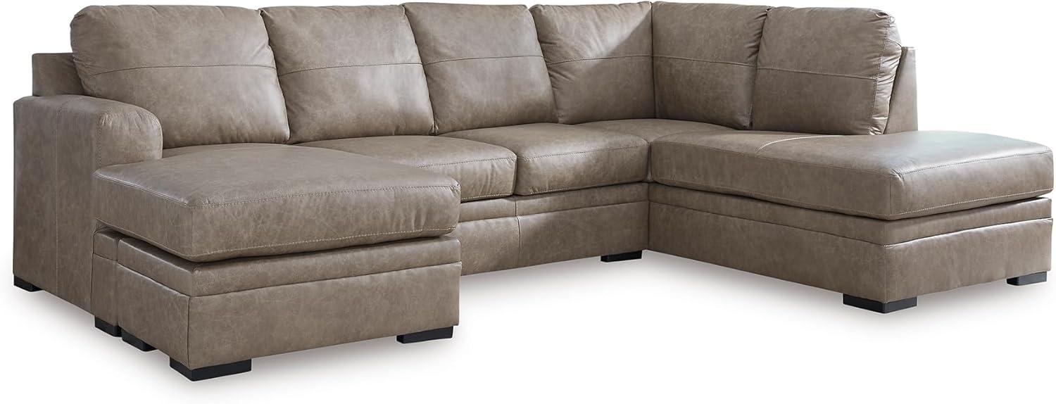 imageSignature Design by Ashley Amuleto Contemporary Leather Match RightArm Facing 2Piece Sectional with Chaise Removable Cushions and Armrest Dark BrownDesert