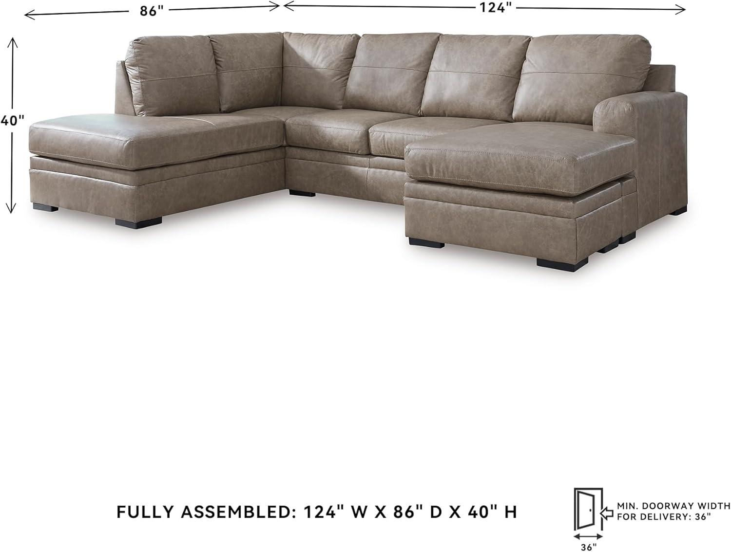 imageSignature Design by Ashley Amuleto Contemporary Leather Match RightArm Facing 2Piece Sectional with Chaise Removable Cushions and Armrest Dark BrownDesert