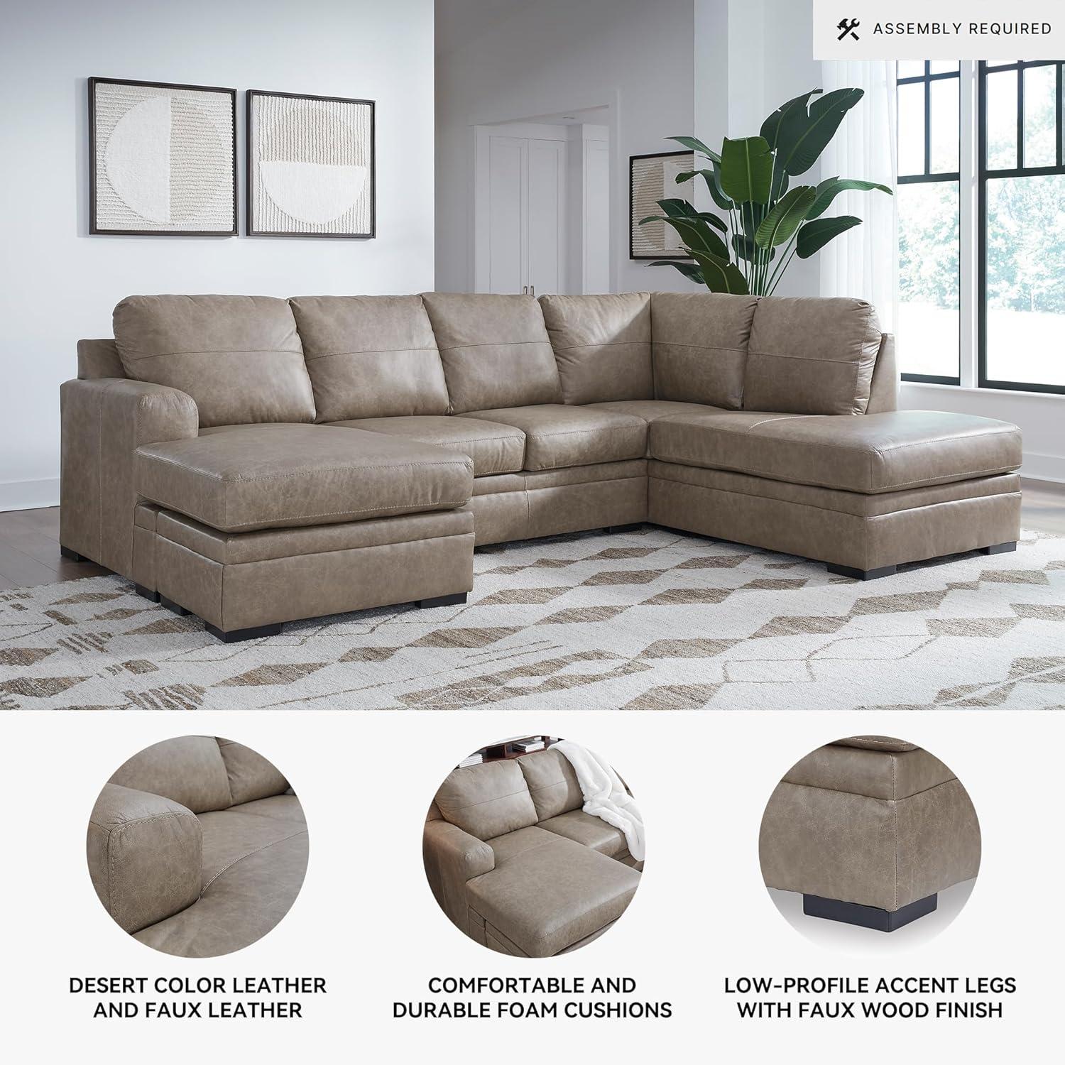 imageSignature Design by Ashley Amuleto Contemporary Leather Match RightArm Facing 2Piece Sectional with Chaise Removable Cushions and Armrest Dark BrownDesert