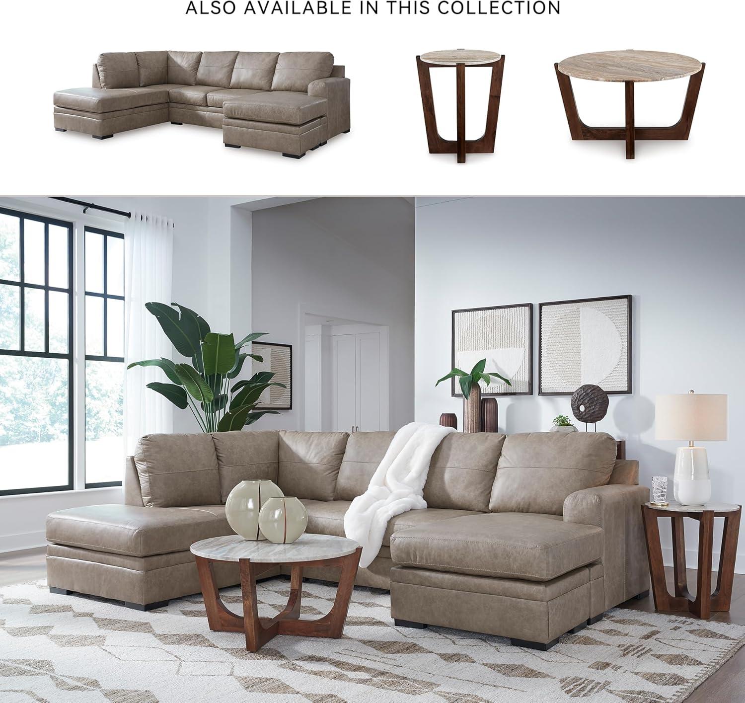 imageSignature Design by Ashley Amuleto Contemporary Leather Match RightArm Facing 2Piece Sectional with Chaise Removable Cushions and Armrest Dark BrownDesert