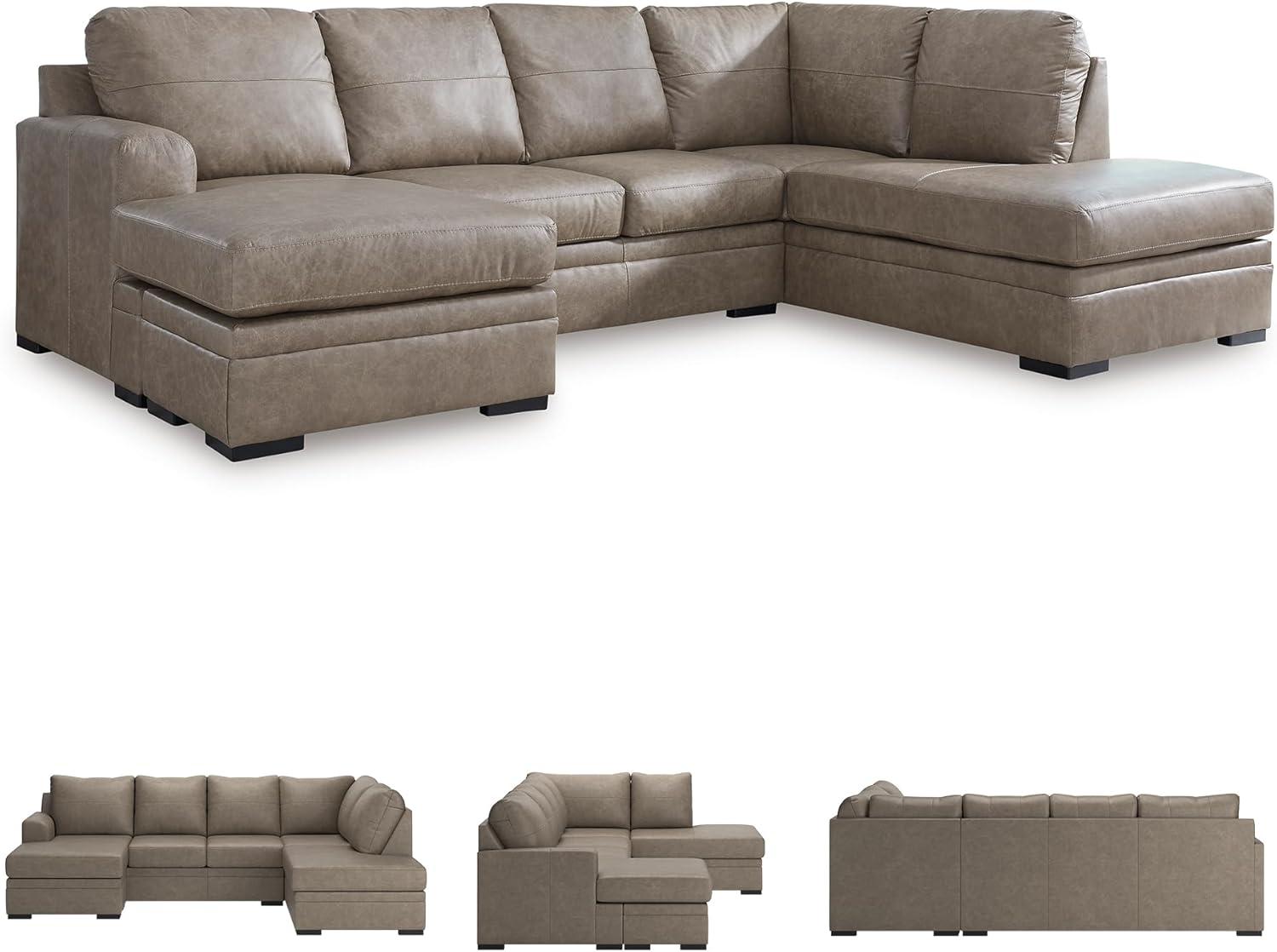 imageSignature Design by Ashley Amuleto Contemporary Leather Match RightArm Facing 2Piece Sectional with Chaise Removable Cushions and Armrest Dark BrownDesert