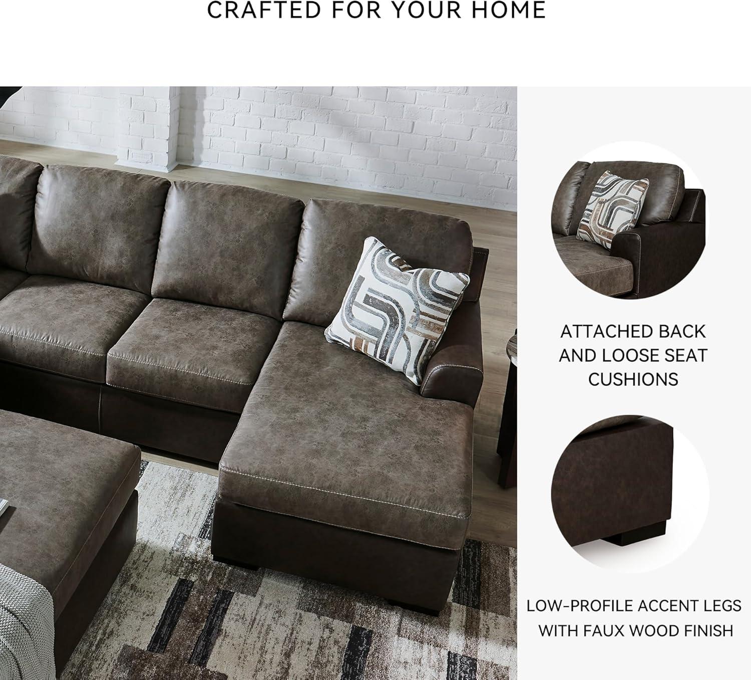 imageSignature Design by Ashley Baltic Park Sectional Sofa with Chaise Faux Leather Couch with Plush Cushions Modern Living Room Seating for Everyday Lounging Brown