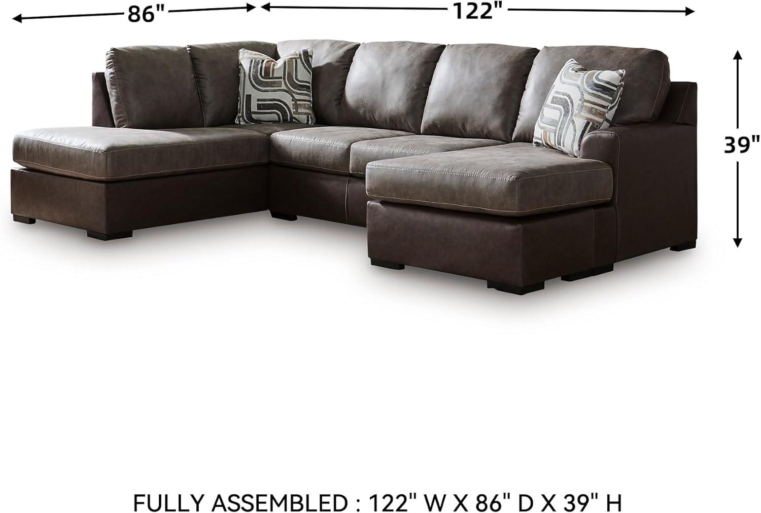 imageSignature Design by Ashley Baltic Park Sectional Sofa with Chaise Faux Leather Couch with Plush Cushions Modern Living Room Seating for Everyday Lounging Brown