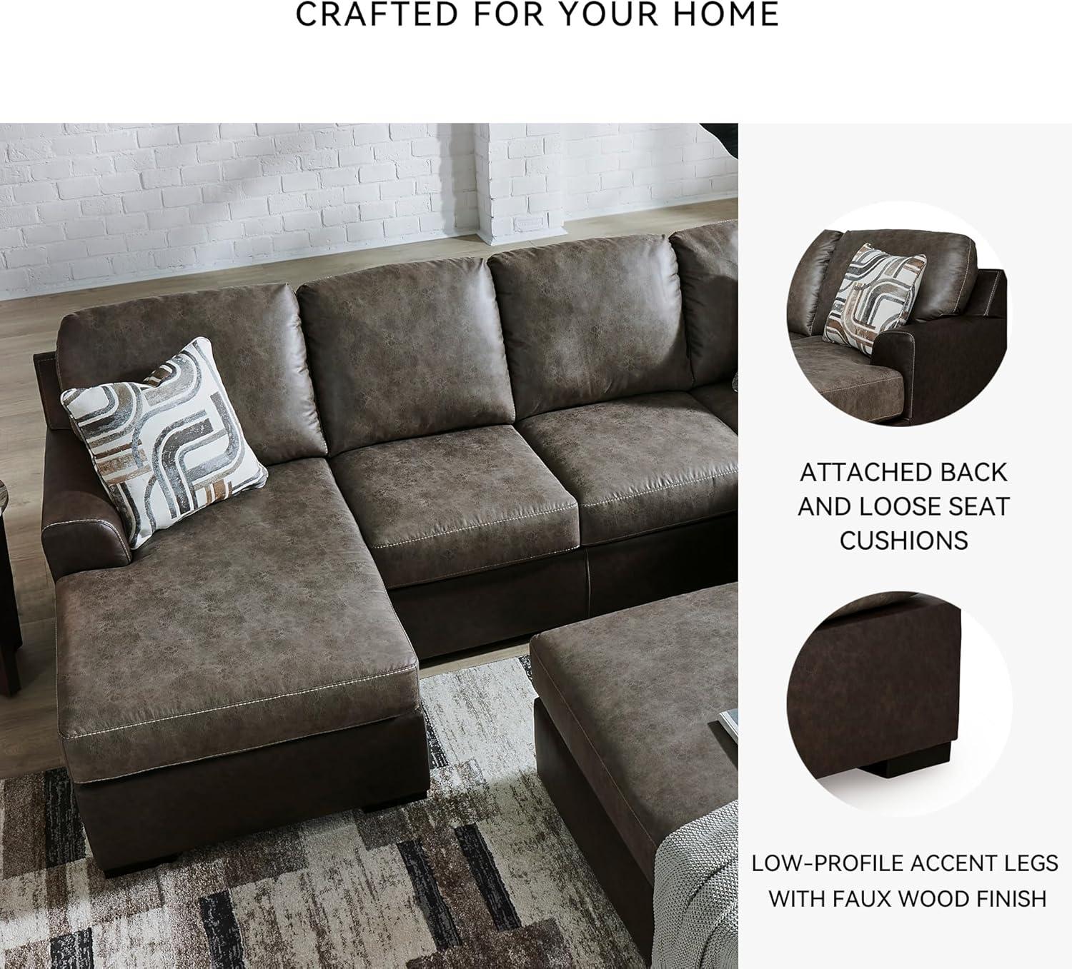 imageSignature Design by Ashley BalticPark Sectional Sofa with Double Chaise Modern Faux Leather Couch for Living Room Apartment Size Brown 122 W x 86 D x 39 H