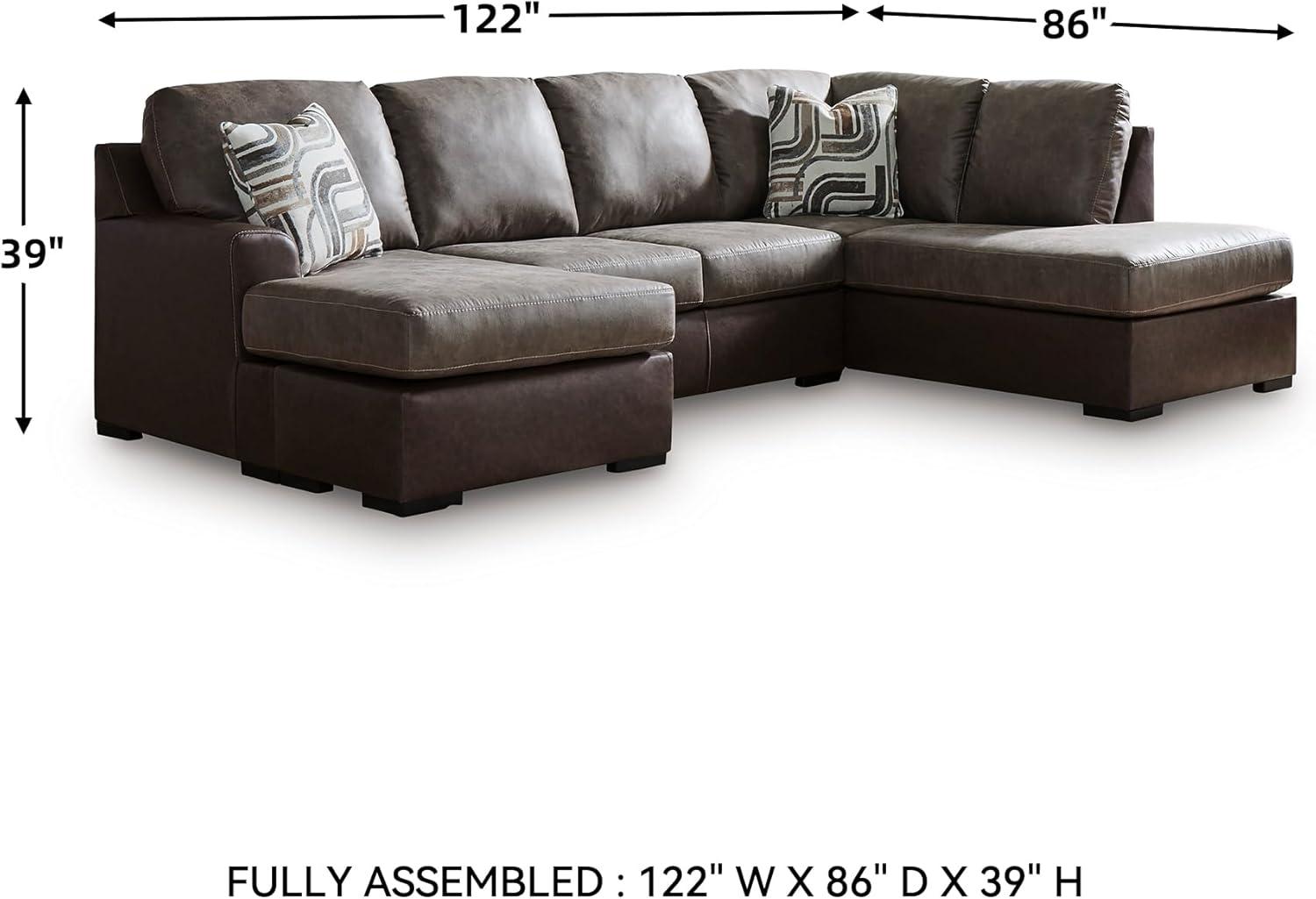 imageSignature Design by Ashley BalticPark Sleeper Sectional Sofa with Chaise Faux Leather Couch Bed with Queen Memory Foam Mattress for Modern Living Room Lounging Brown