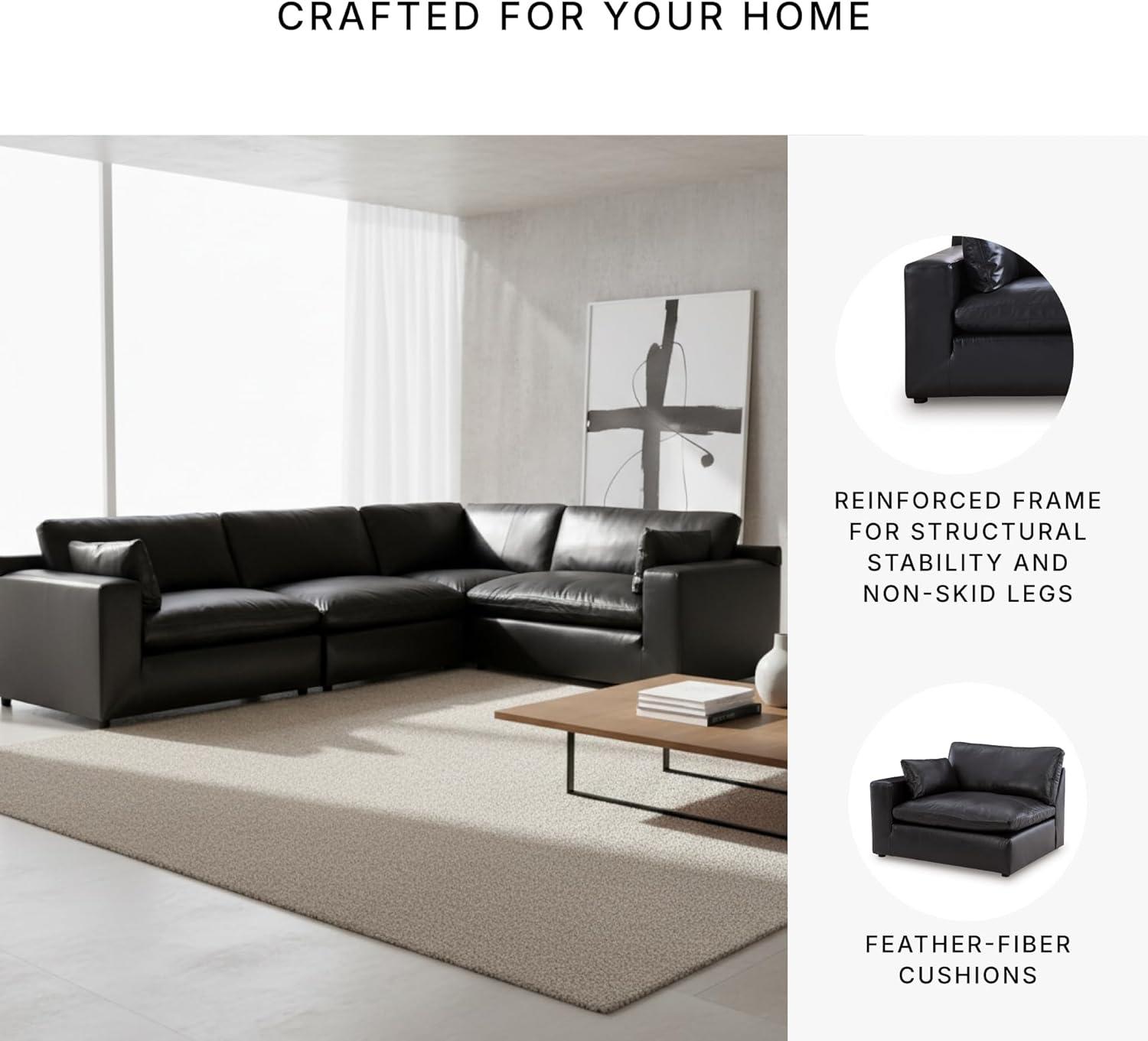imageSignature Design by Ashley Emilia Sectional Sofa Modular Leather Couch with Feather Cushions Contemporary Living Room Seating with Floating Pieces 130 W x 90 D x 36 H