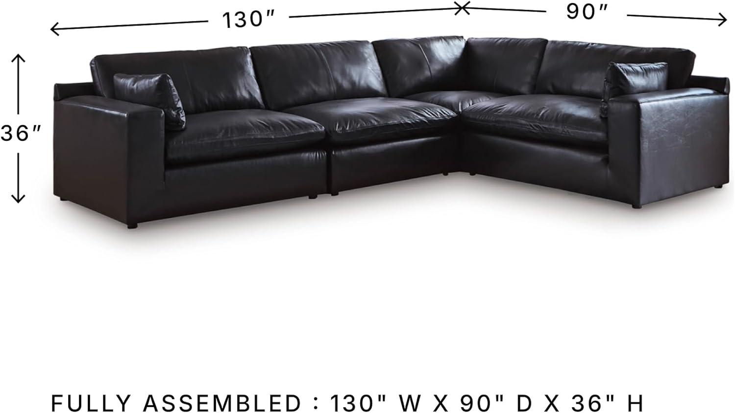 imageSignature Design by Ashley Emilia Sectional Sofa Modular Leather Couch with Feather Cushions Contemporary Living Room Seating with Floating Pieces 130 W x 90 D x 36 H