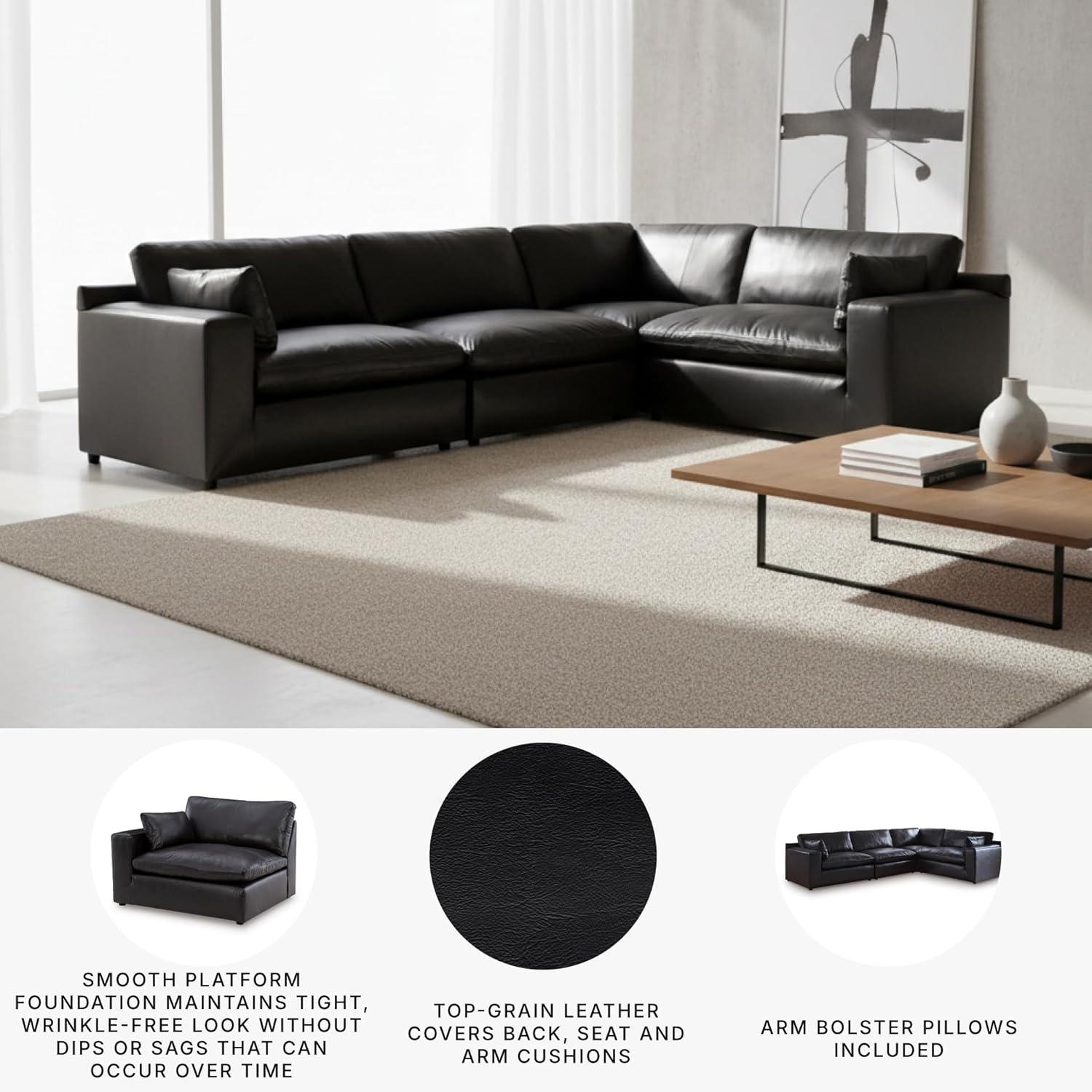 imageSignature Design by Ashley Emilia Sectional Sofa Modular Leather Couch with Feather Cushions Contemporary Living Room Seating with Floating Pieces 130 W x 90 D x 36 H