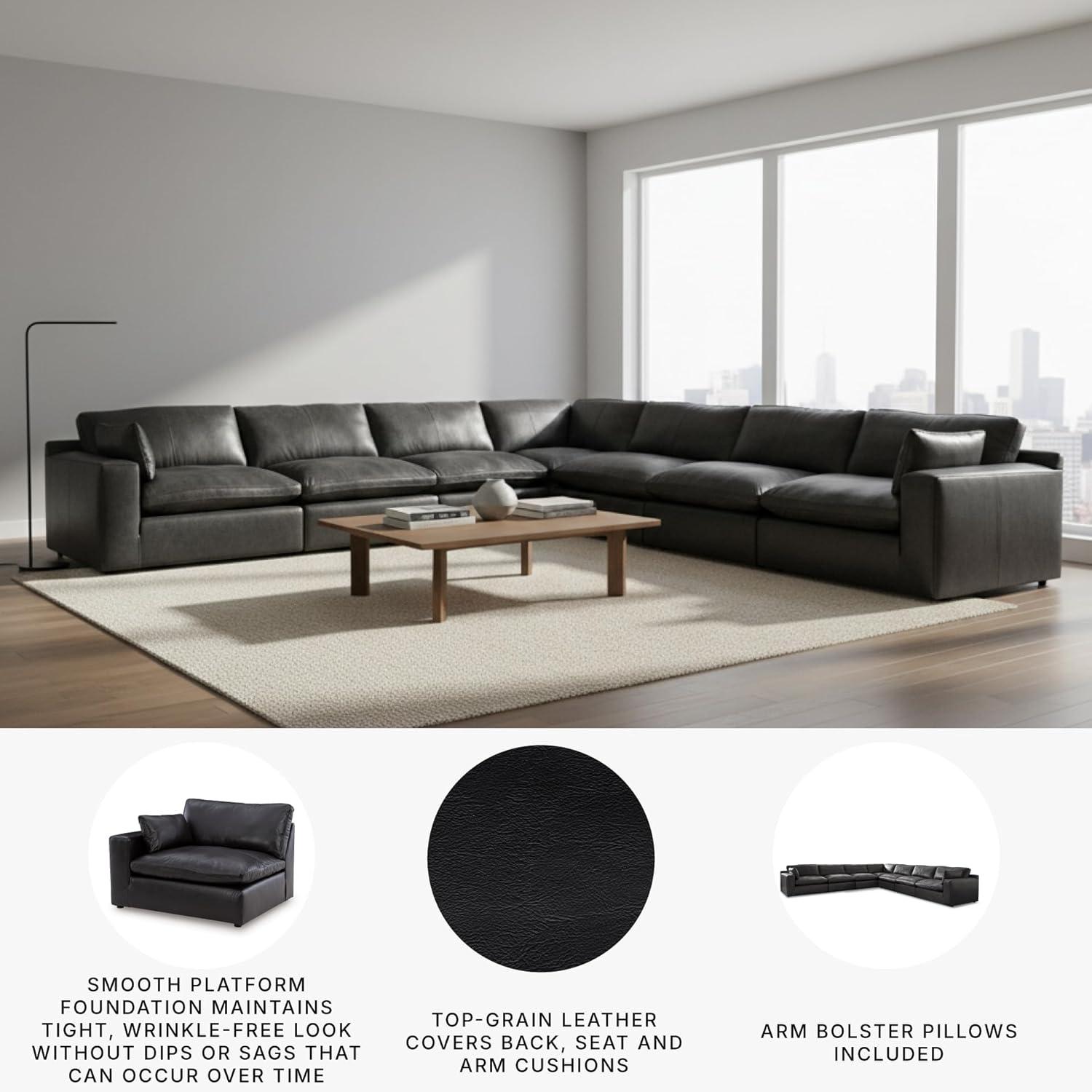 imageSignature Design by Ashley Emilia Sectional Sofa Modular Leather Couch with Feather Cushions Contemporary Living Room Seating with Floating Pieces 170 W x 170 D x 36 H