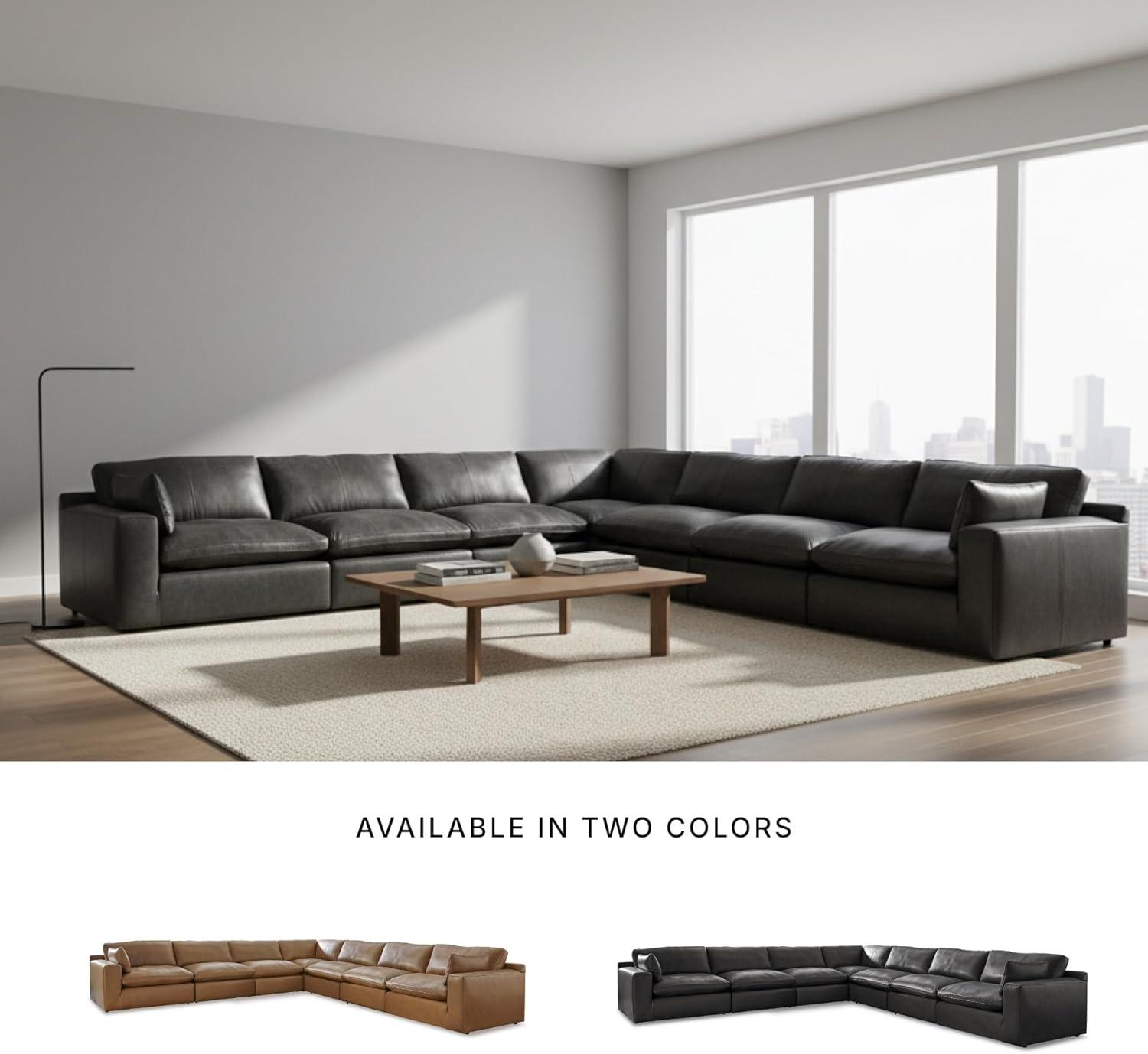 imageSignature Design by Ashley Emilia Sectional Sofa Modular Leather Couch with Feather Cushions Contemporary Living Room Seating with Floating Pieces 170 W x 170 D x 36 H