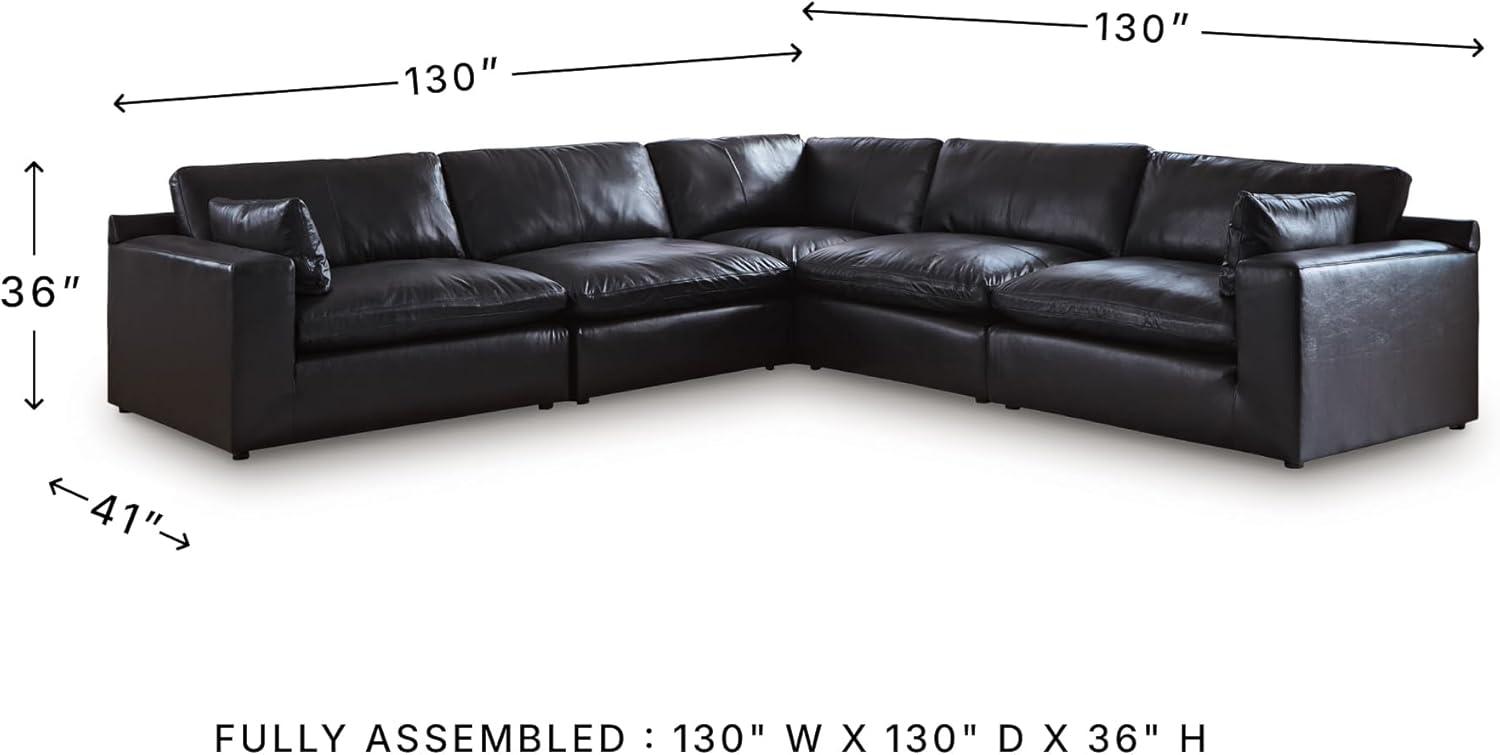 imageSignature Design by Ashley Emilia Sectional Sofa Modular Leather Couch with Feather Cushions and Floating Design Contemporary Living Room Sectionals Warm Brown