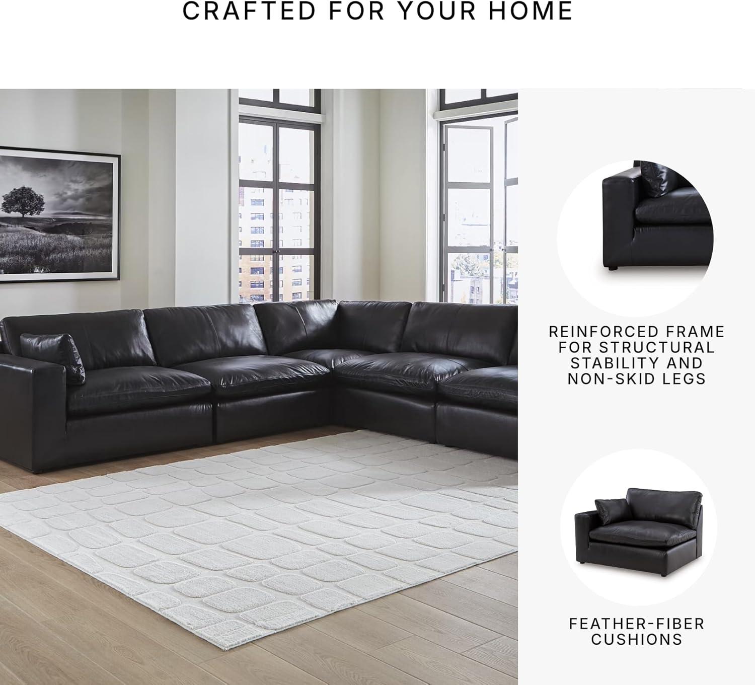 imageSignature Design by Ashley Emilia Sectional Sofa Modular Leather Couch with Feather Cushions and Floating Design Contemporary Living Room Sectionals Warm Brown